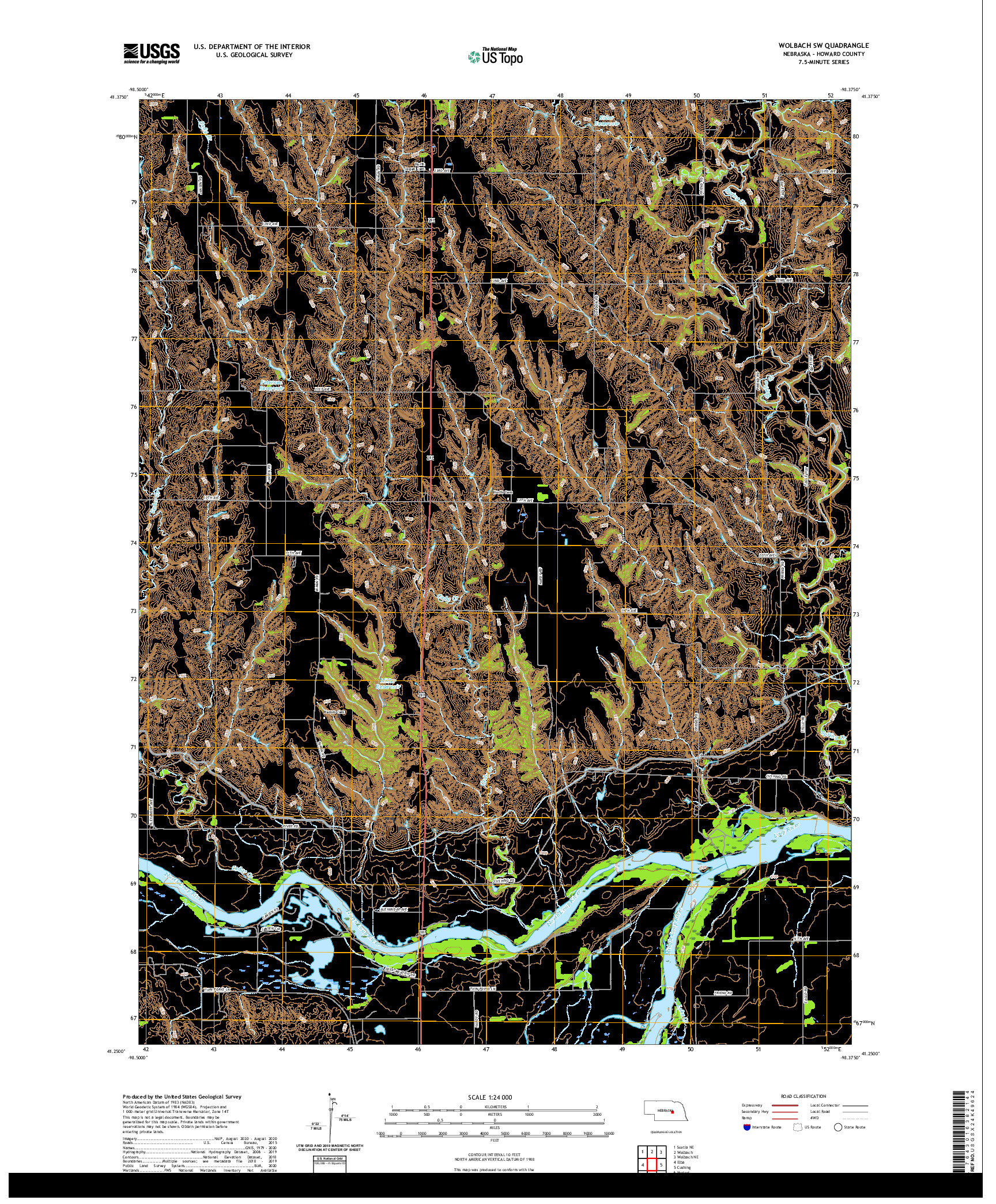 USGS US TOPO 7.5-MINUTE MAP FOR WOLBACH SW, NE 2021