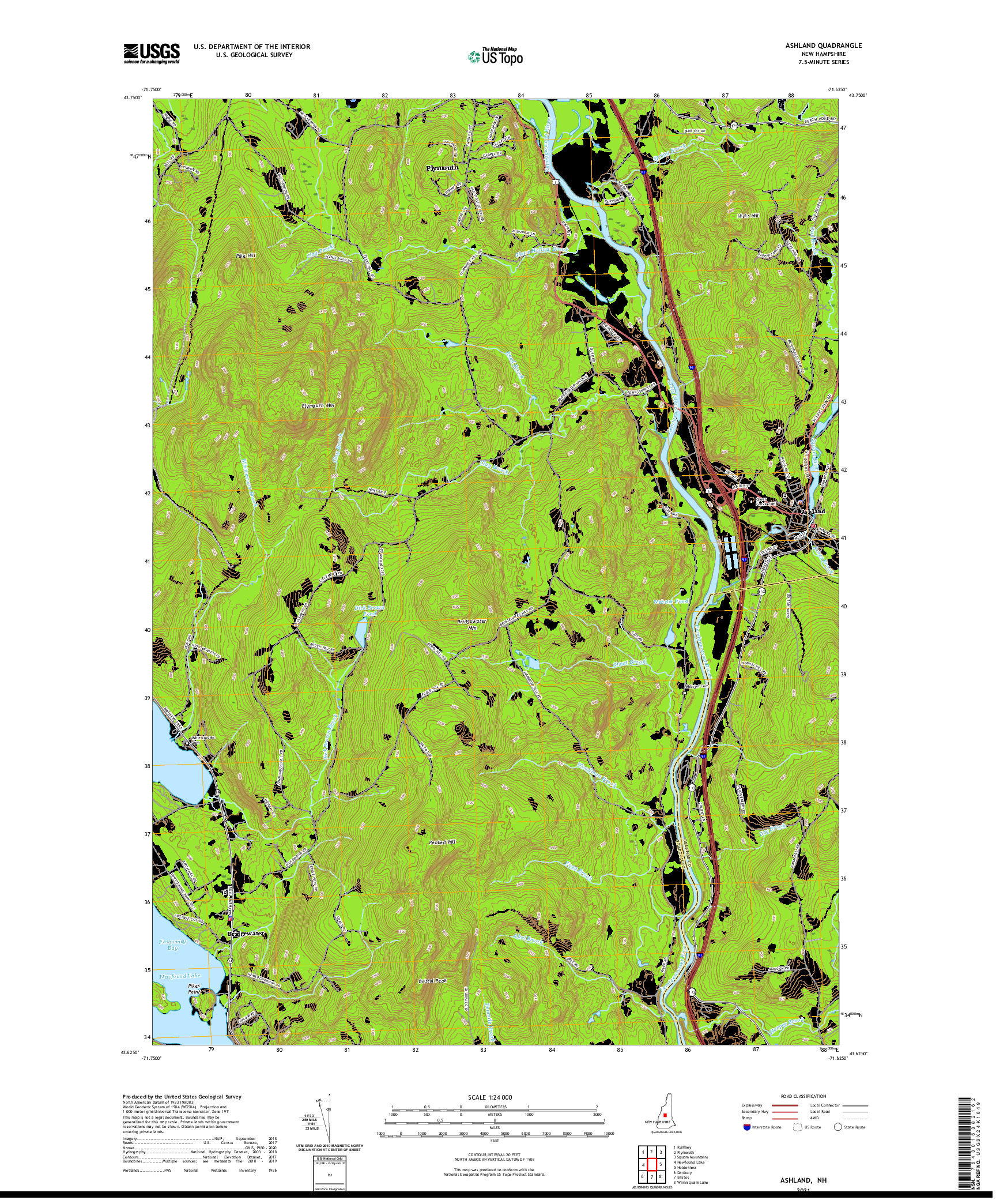 USGS US TOPO 7.5-MINUTE MAP FOR ASHLAND, NH 2021