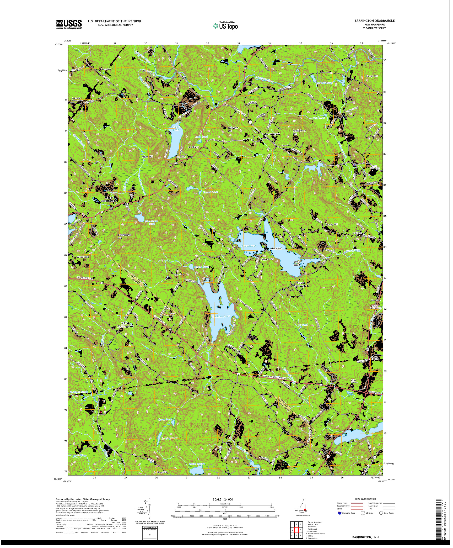 USGS US TOPO 7.5-MINUTE MAP FOR BARRINGTON, NH 2021