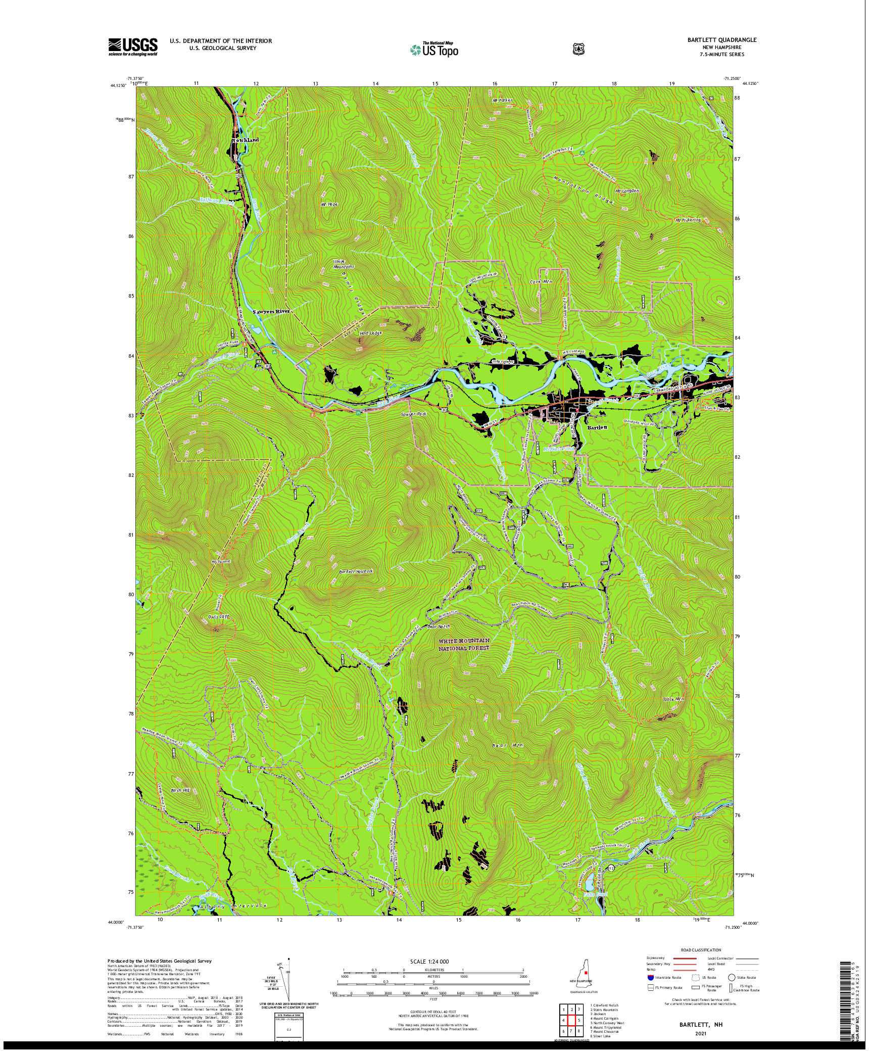 USGS US TOPO 7.5-MINUTE MAP FOR BARTLETT, NH 2021