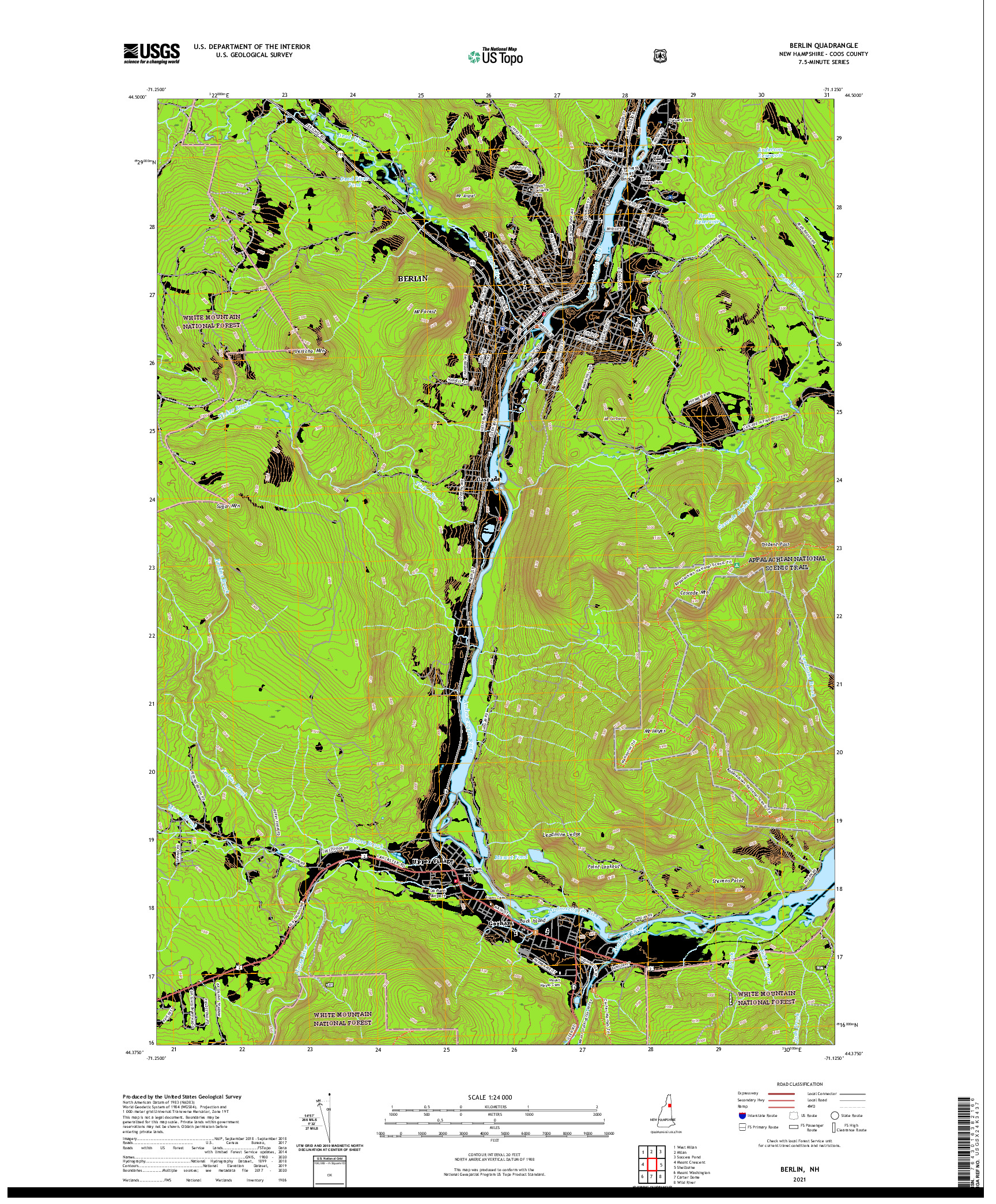 USGS US TOPO 7.5-MINUTE MAP FOR BERLIN, NH 2021