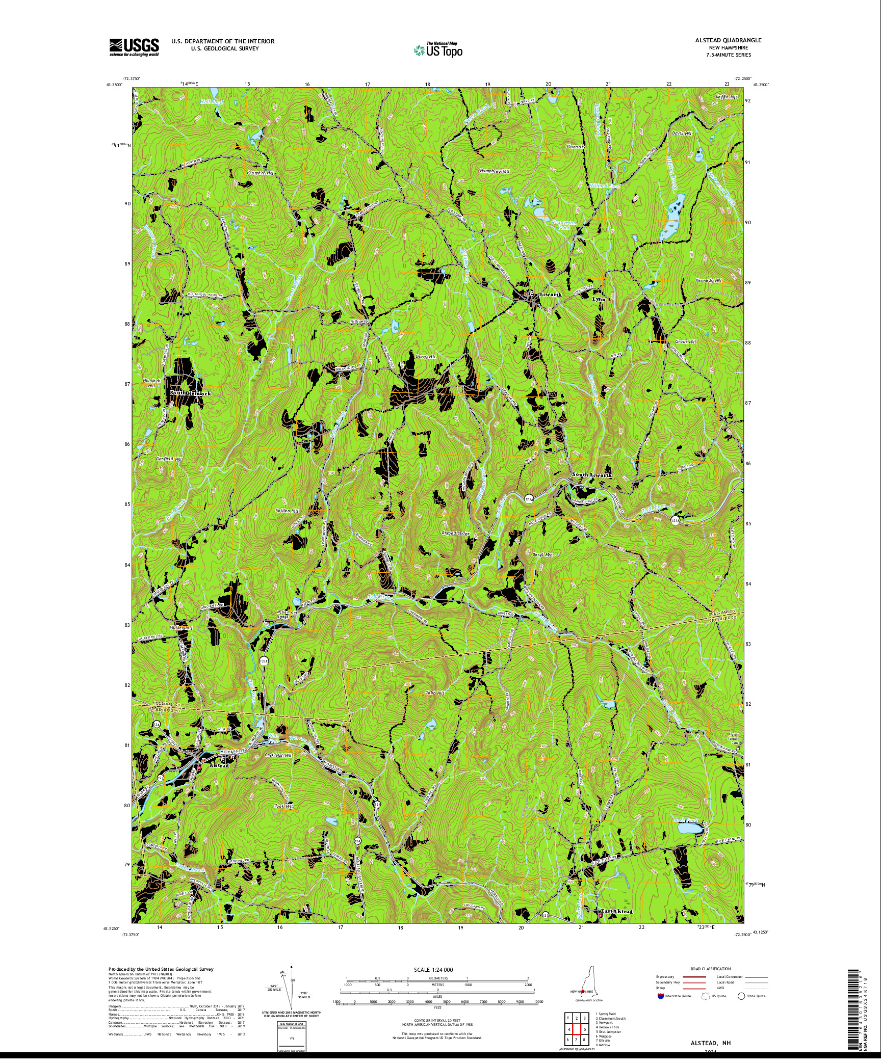 USGS US TOPO 7.5-MINUTE MAP FOR ALSTEAD, NH 2021