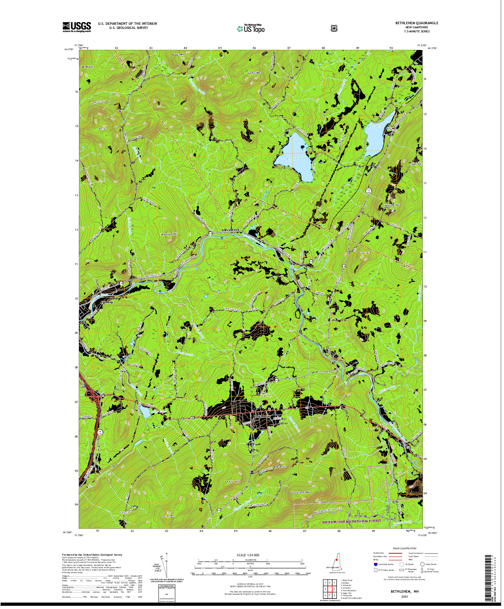 USGS US TOPO 7.5-MINUTE MAP FOR BETHLEHEM, NH 2021