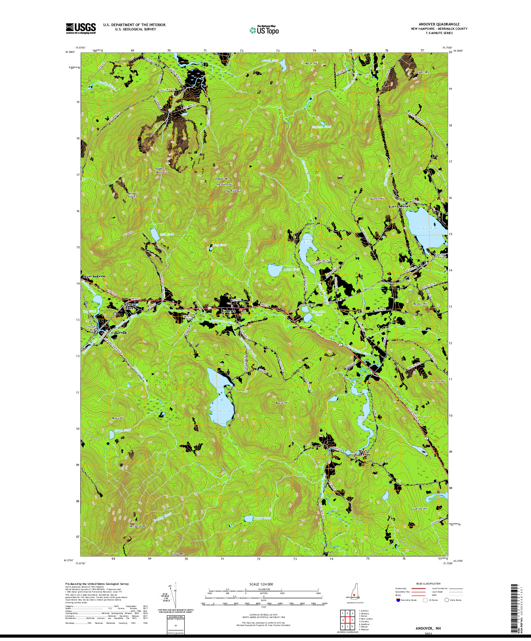 USGS US TOPO 7.5-MINUTE MAP FOR ANDOVER, NH 2021