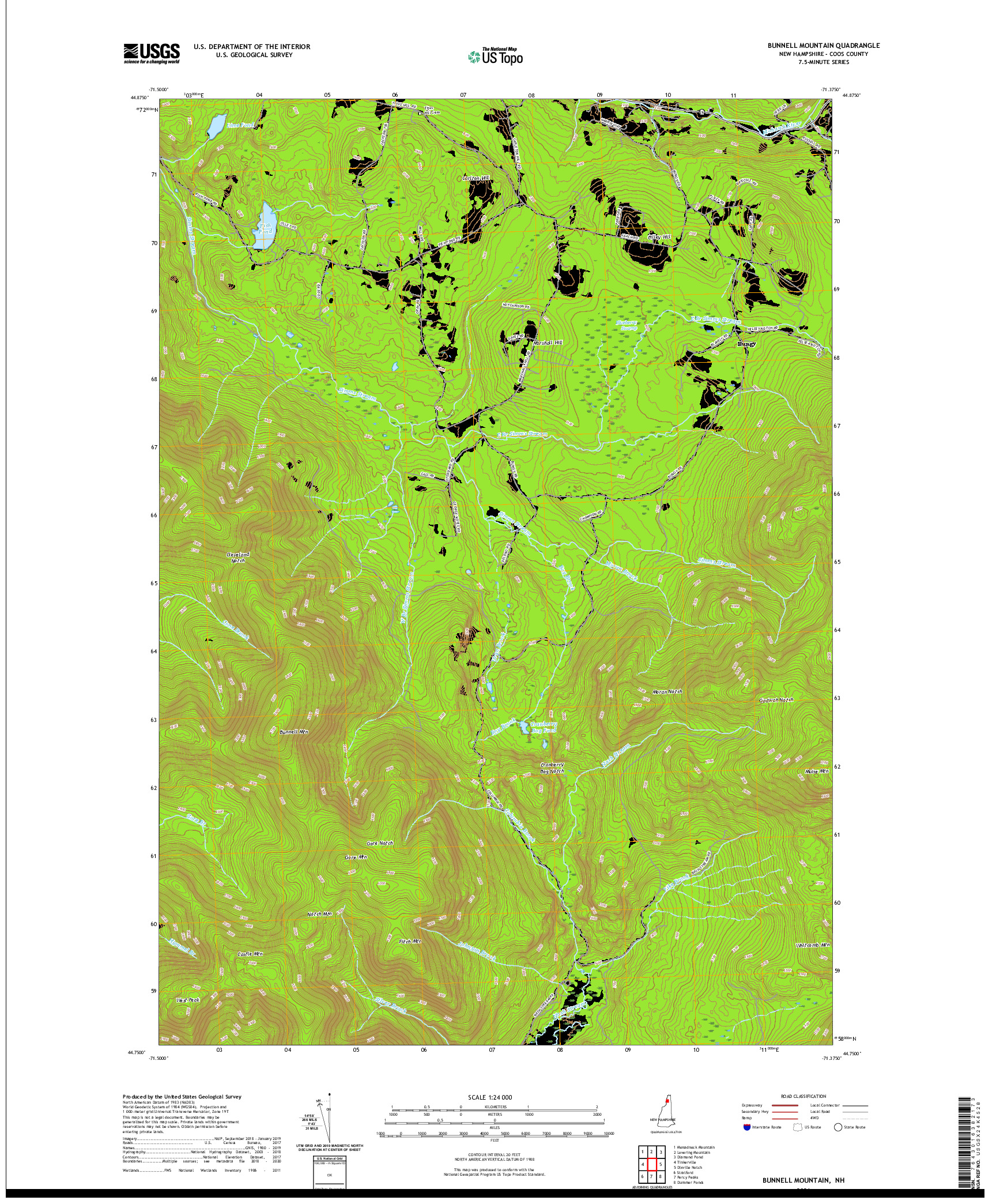 USGS US TOPO 7.5-MINUTE MAP FOR BUNNELL MOUNTAIN, NH 2021