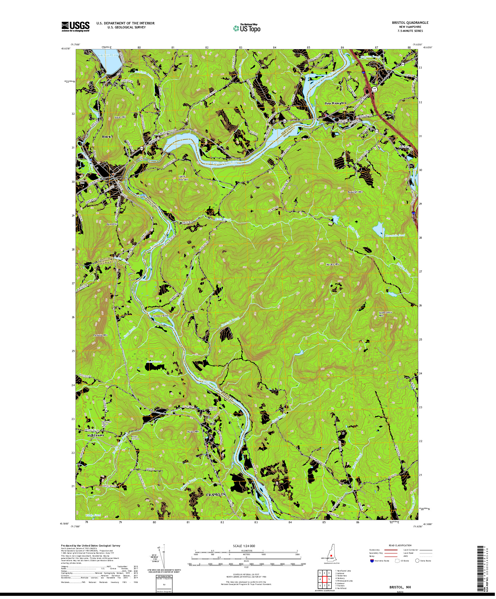 USGS US TOPO 7.5-MINUTE MAP FOR BRISTOL, NH 2021
