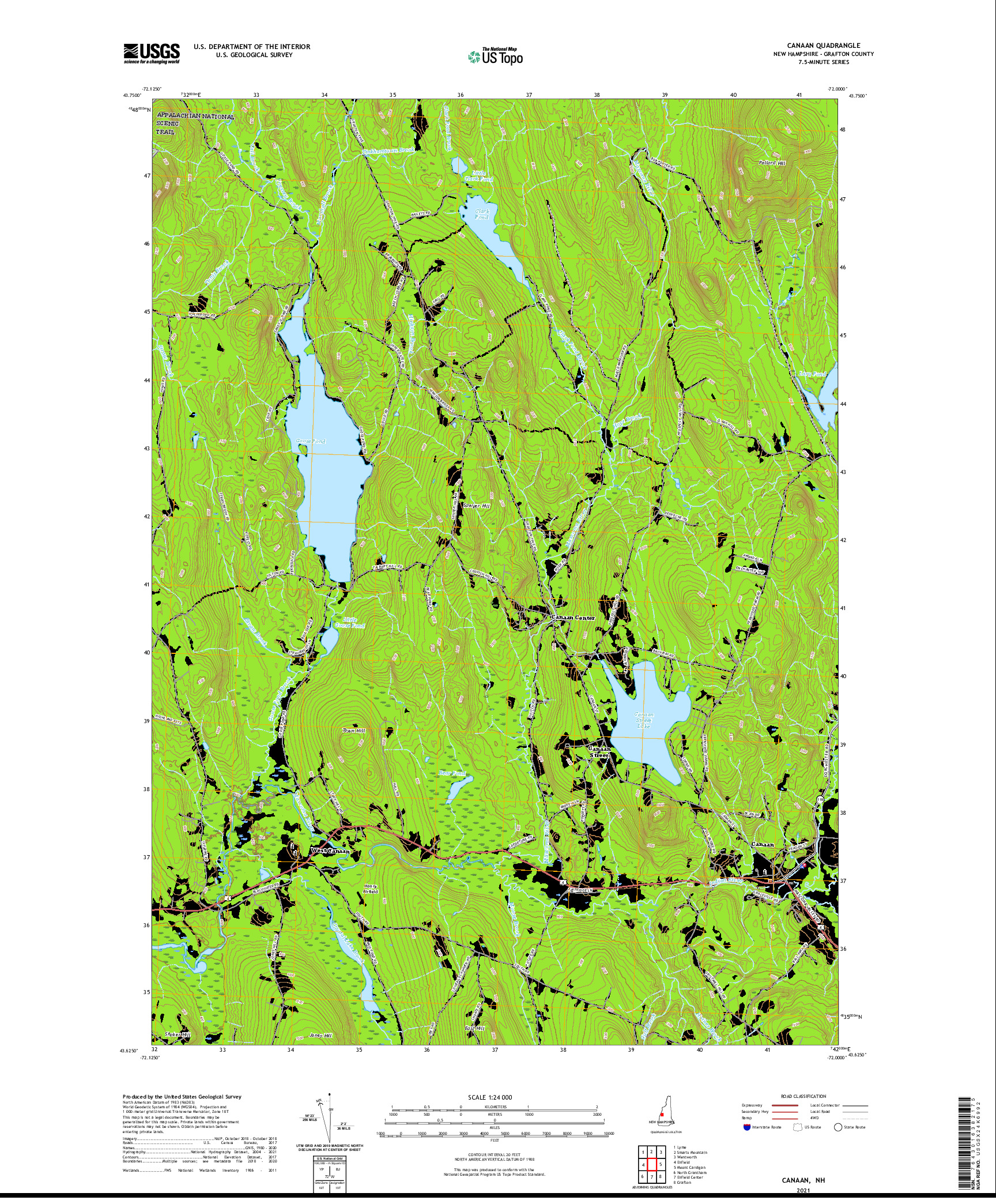 USGS US TOPO 7.5-MINUTE MAP FOR CANAAN, NH 2021