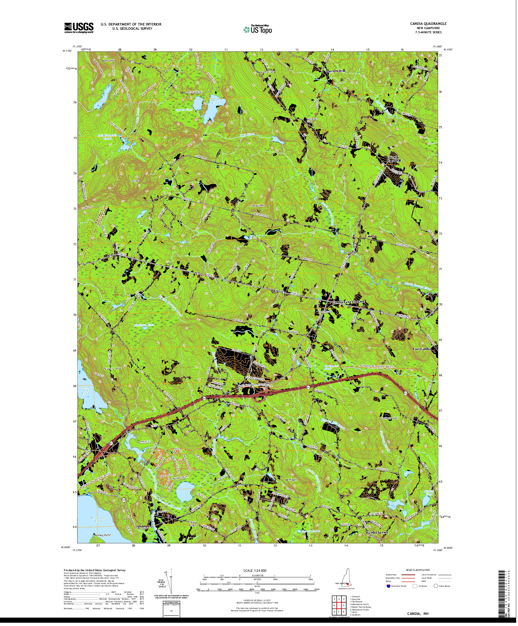 USGS US TOPO 7.5-MINUTE MAP FOR CANDIA, NH 2021