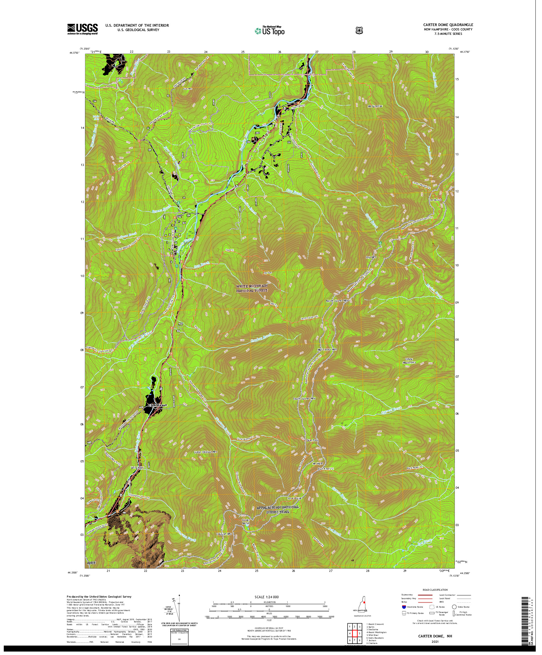 USGS US TOPO 7.5-MINUTE MAP FOR CARTER DOME, NH 2021