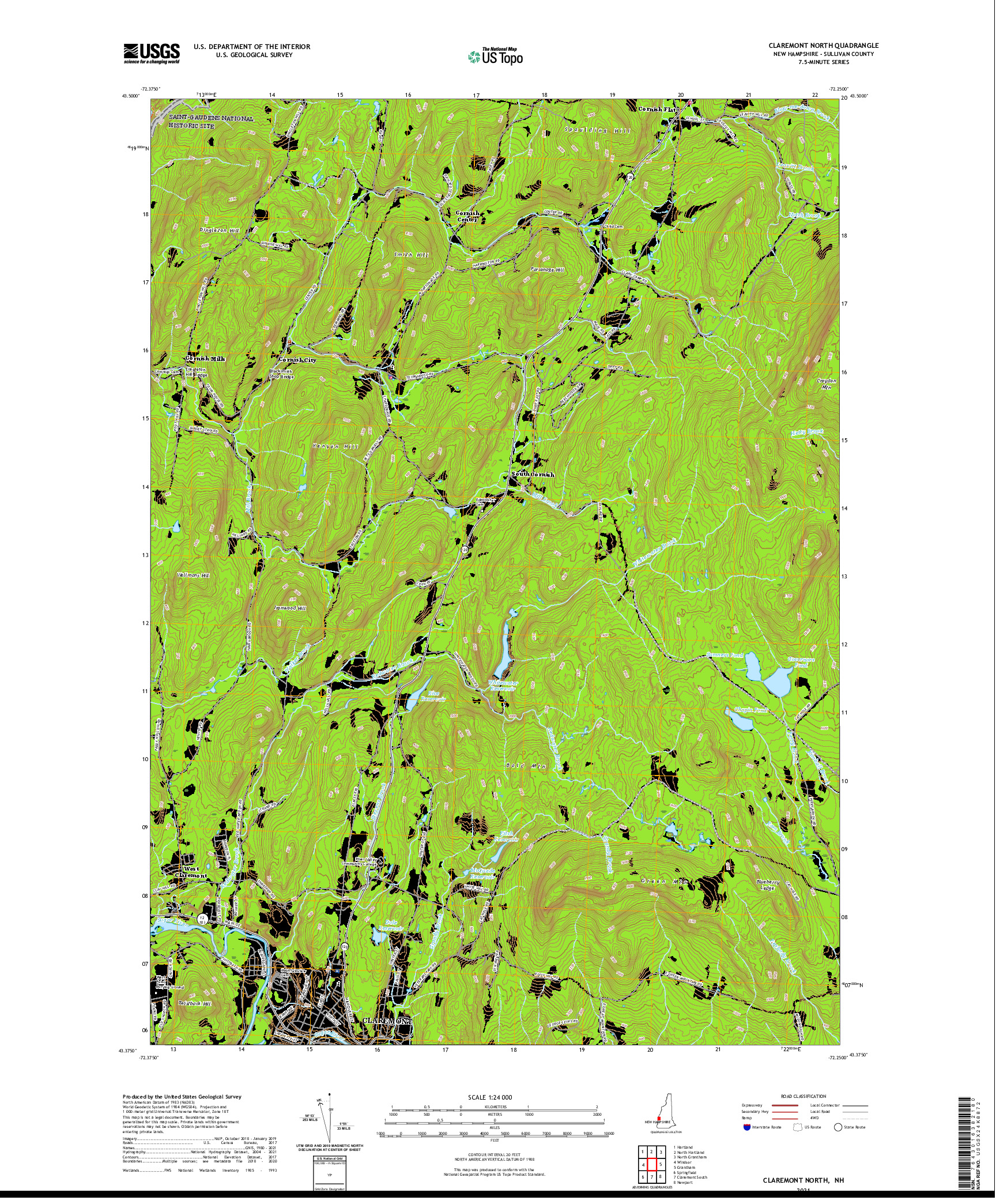 USGS US TOPO 7.5-MINUTE MAP FOR CLAREMONT NORTH, NH 2021