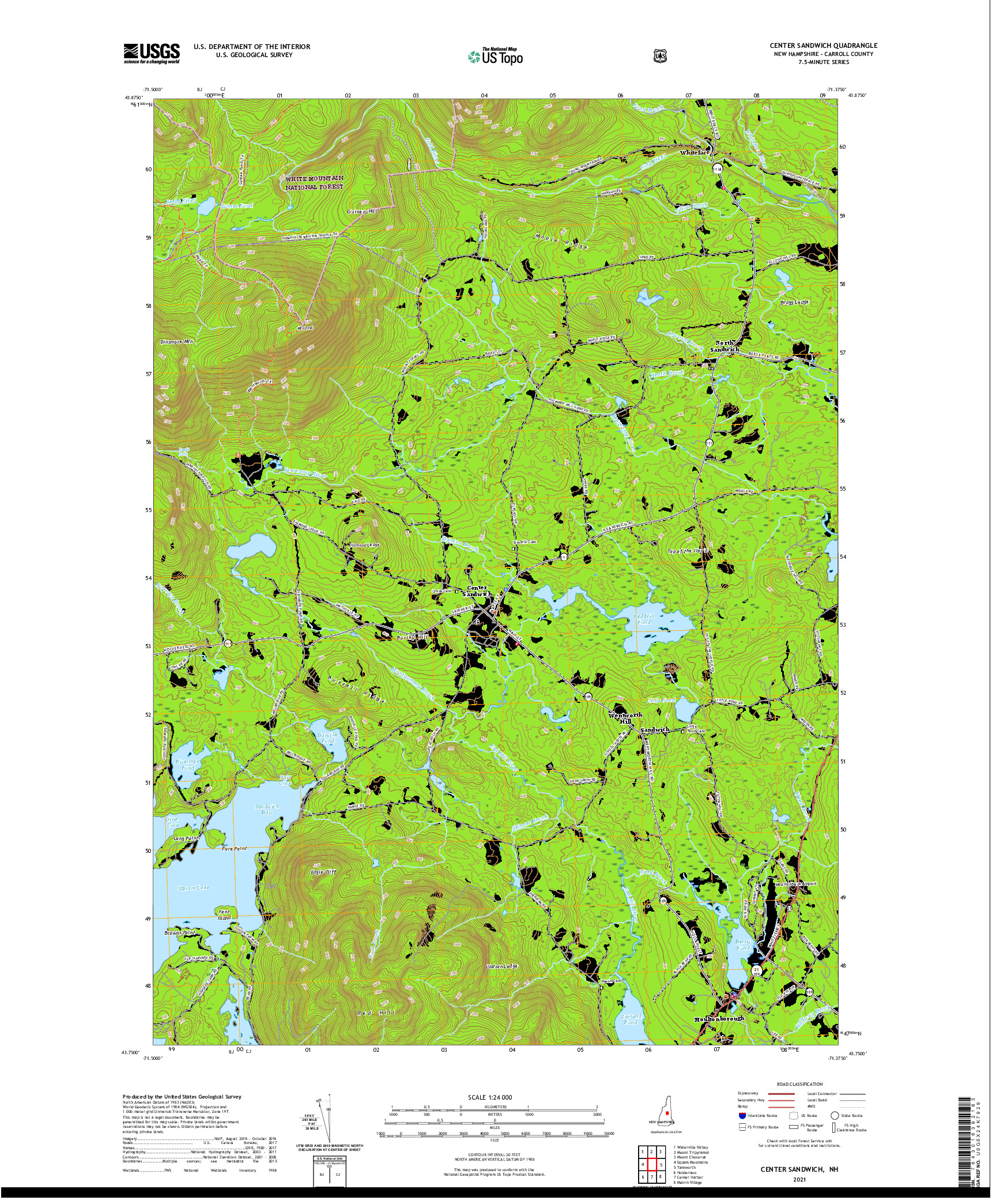 USGS US TOPO 7.5-MINUTE MAP FOR CENTER SANDWICH, NH 2021