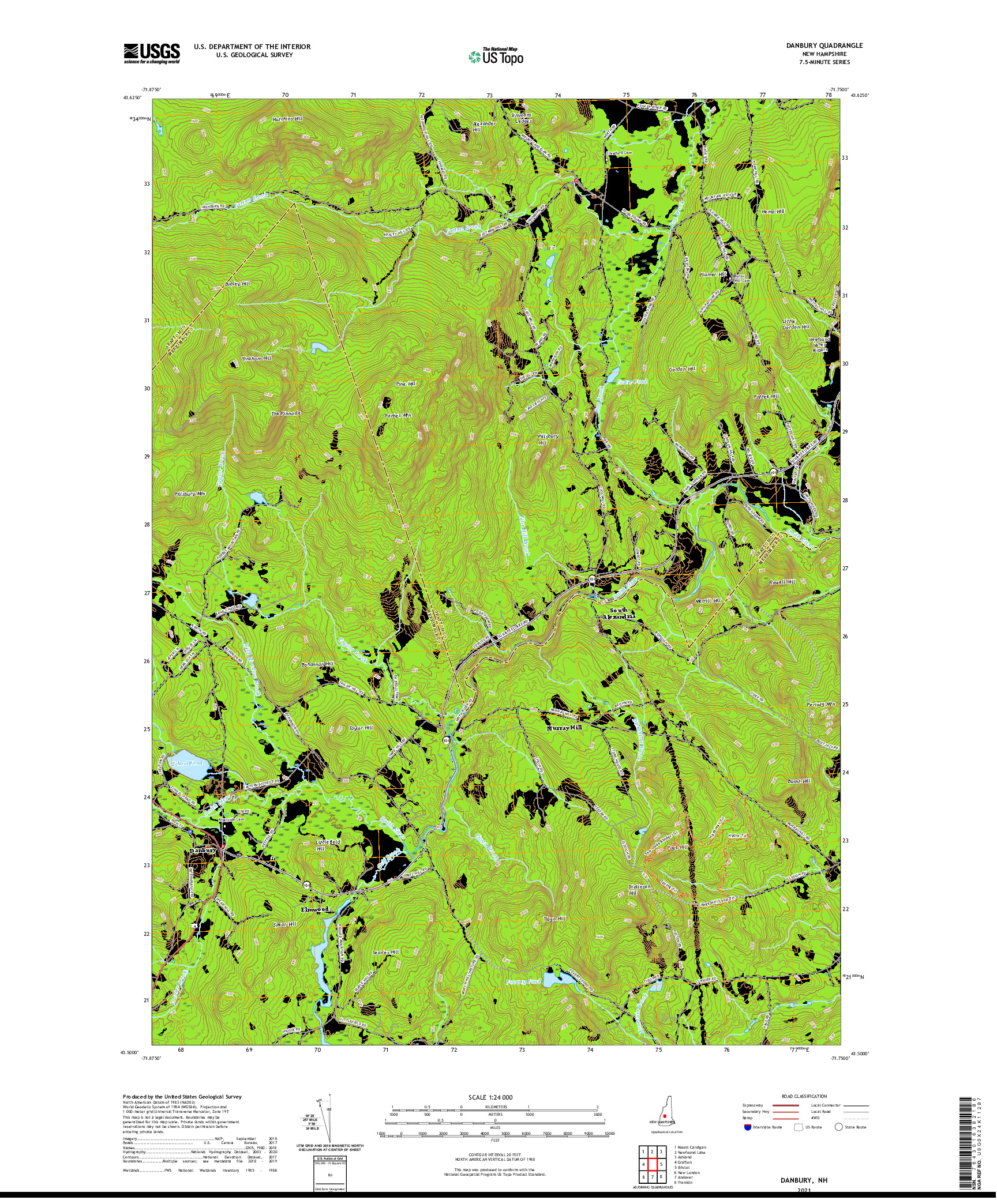 USGS US TOPO 7.5-MINUTE MAP FOR DANBURY, NH 2021