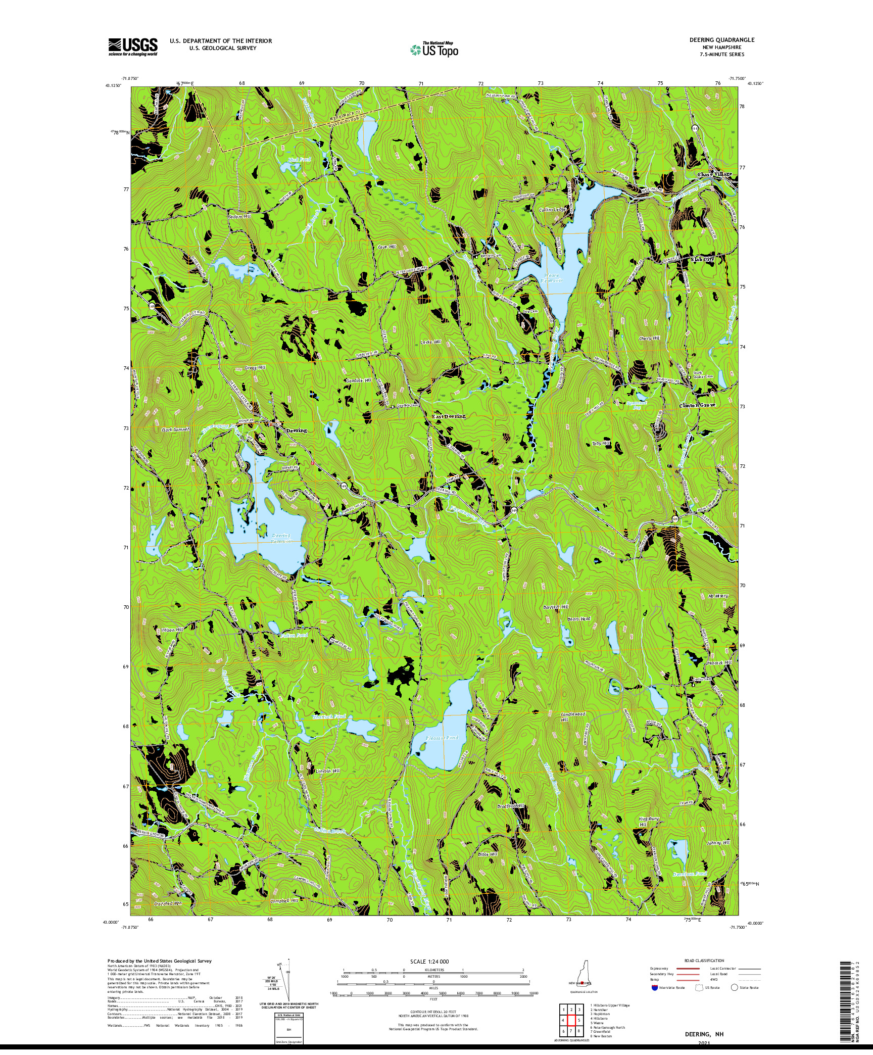 USGS US TOPO 7.5-MINUTE MAP FOR DEERING, NH 2021