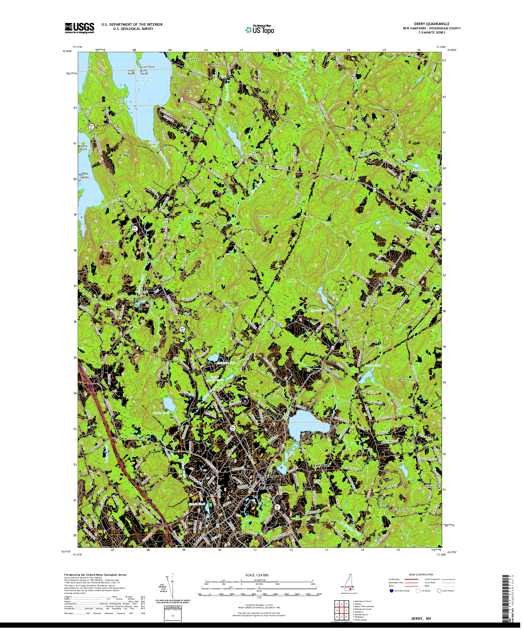 USGS US TOPO 7.5-MINUTE MAP FOR DERRY, NH 2021