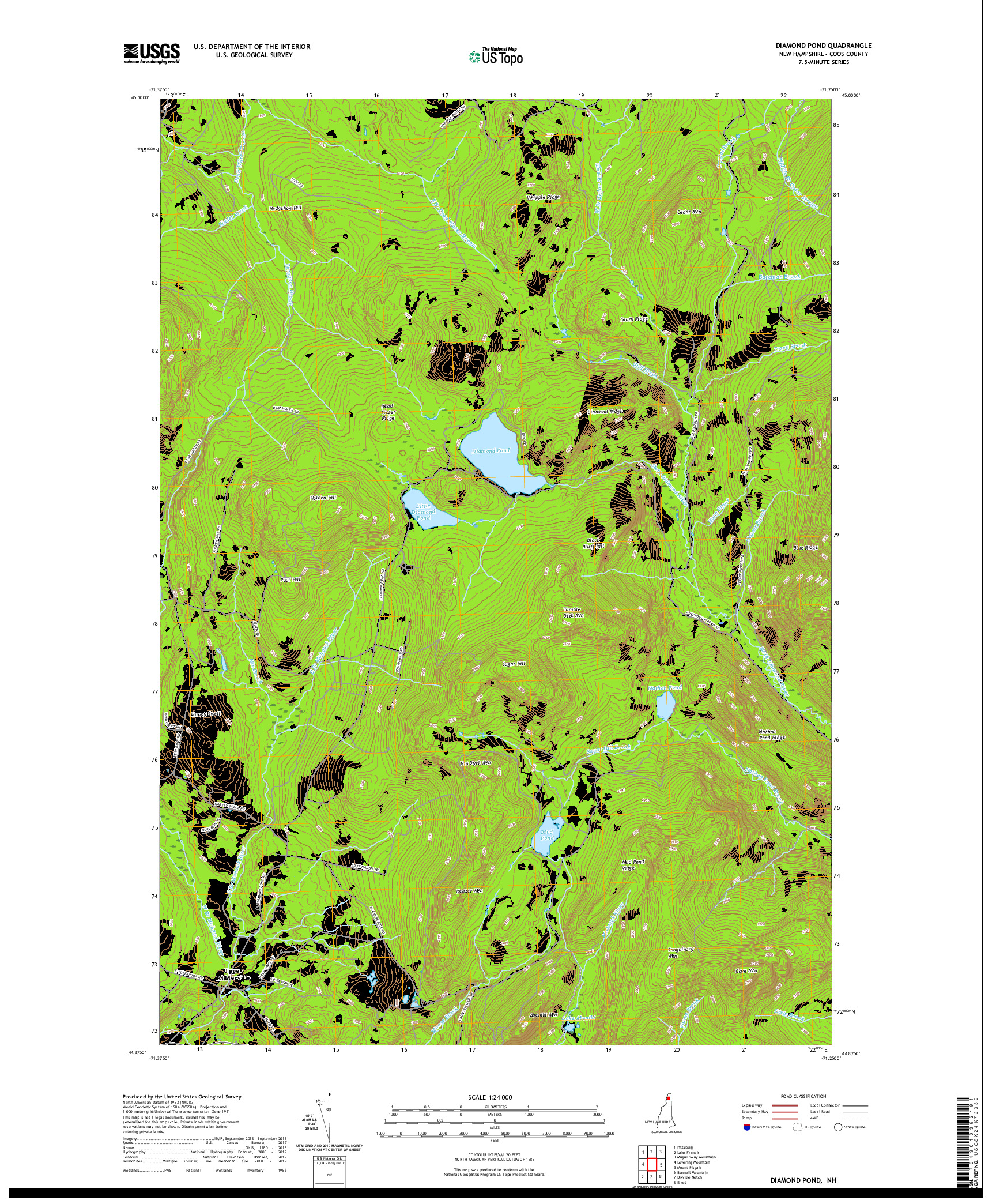 USGS US TOPO 7.5-MINUTE MAP FOR DIAMOND POND, NH 2021