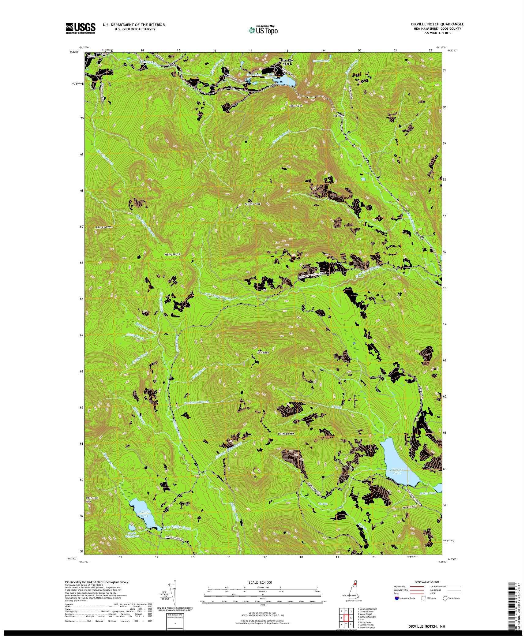 USGS US TOPO 7.5-MINUTE MAP FOR DIXVILLE NOTCH, NH 2021