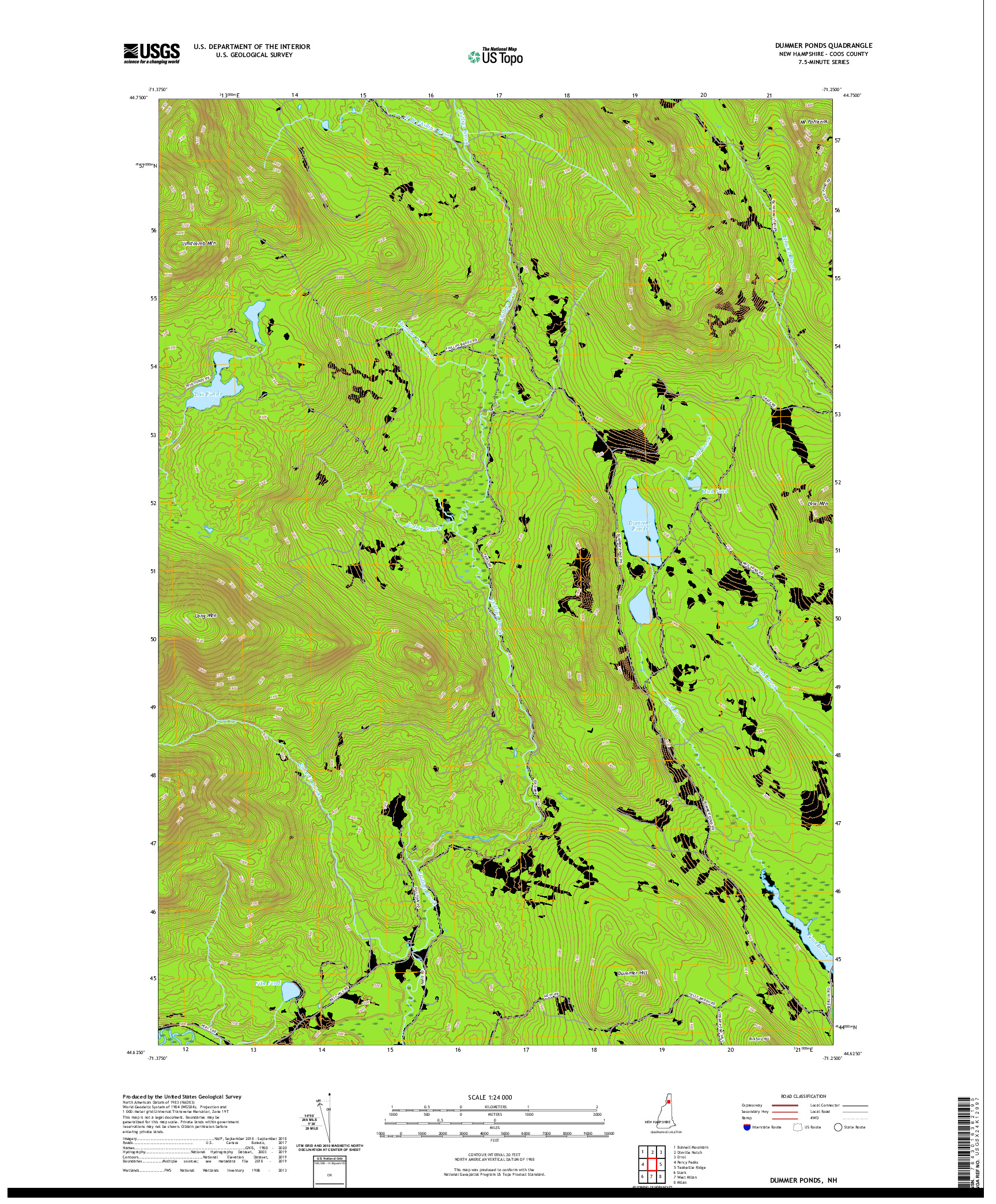 USGS US TOPO 7.5-MINUTE MAP FOR DUMMER PONDS, NH 2021