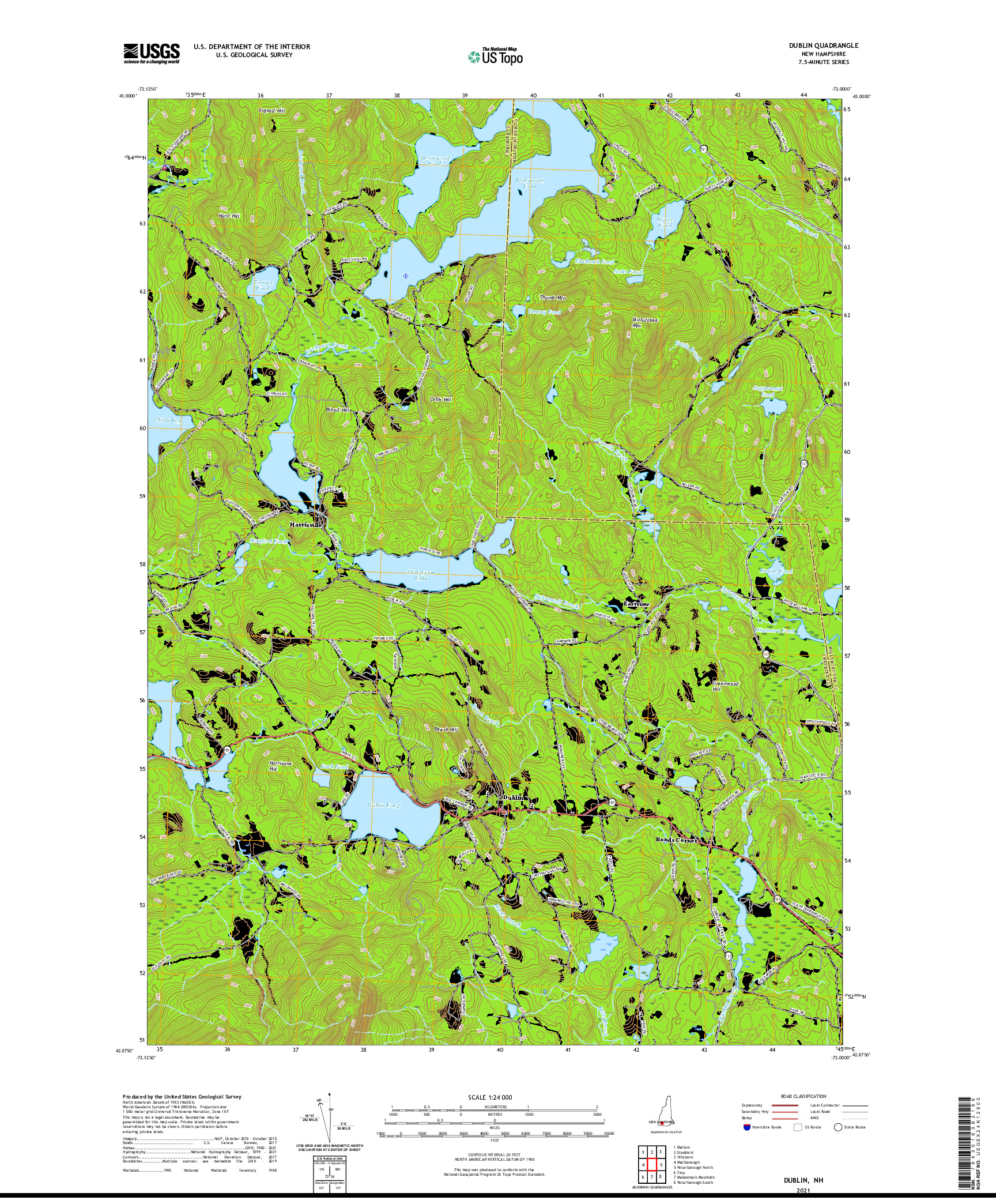 USGS US TOPO 7.5-MINUTE MAP FOR DUBLIN, NH 2021