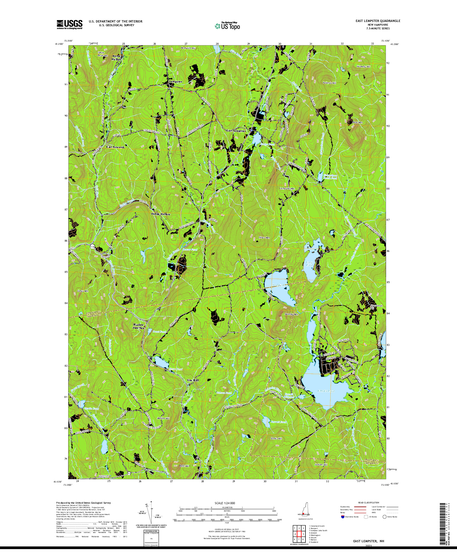 USGS US TOPO 7.5-MINUTE MAP FOR EAST LEMPSTER, NH 2021