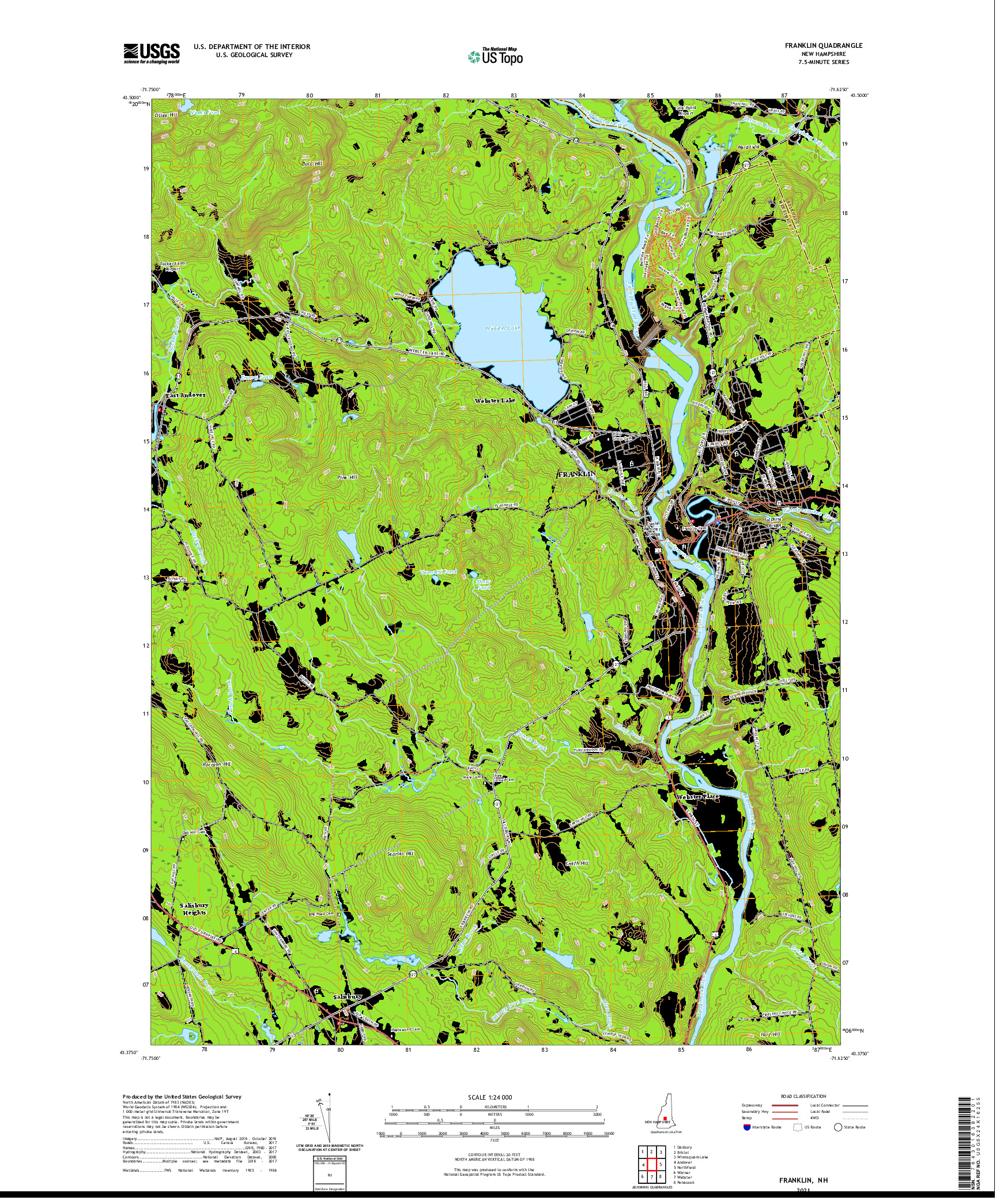 USGS US TOPO 7.5-MINUTE MAP FOR FRANKLIN, NH 2021