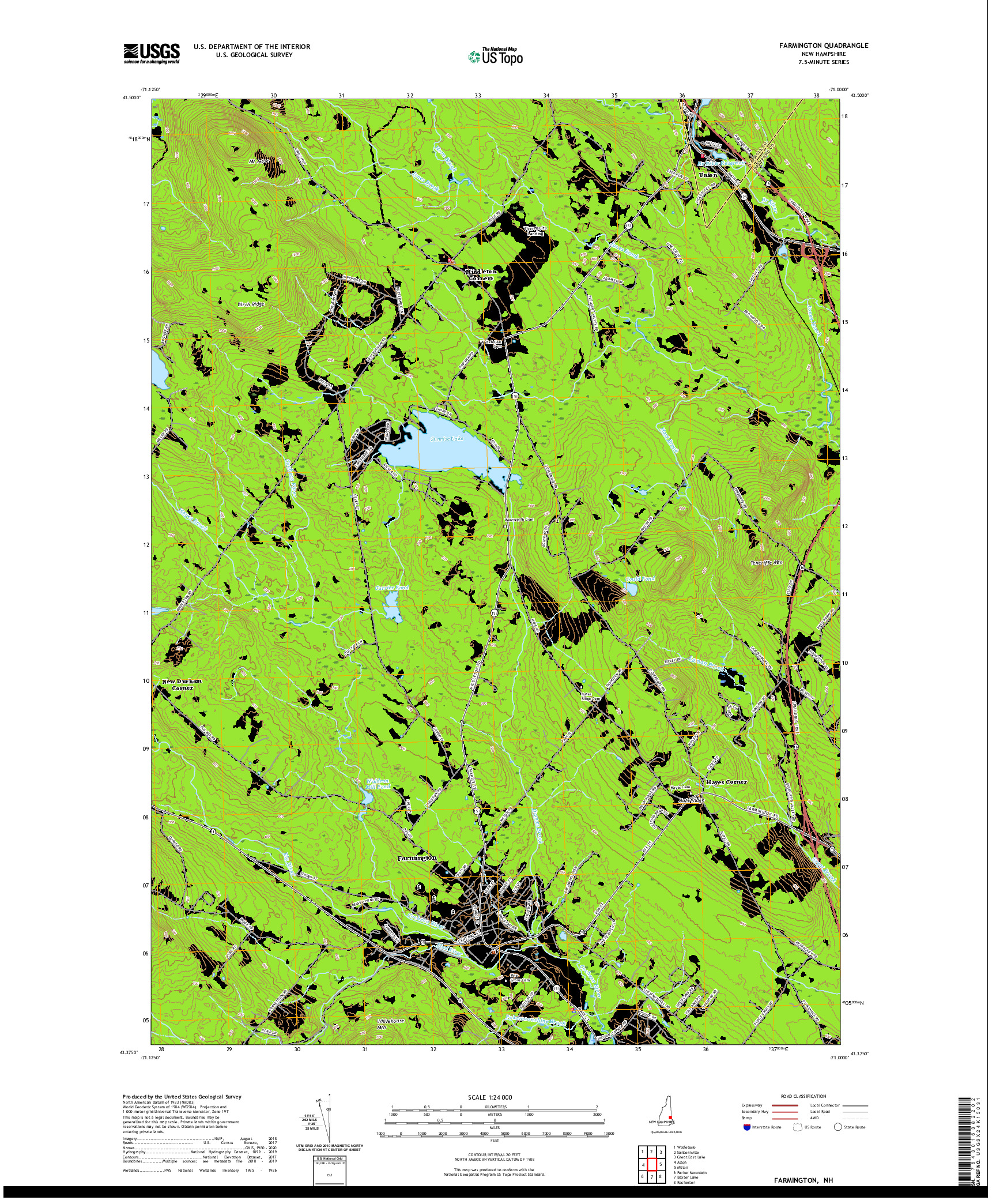 USGS US TOPO 7.5-MINUTE MAP FOR FARMINGTON, NH 2021