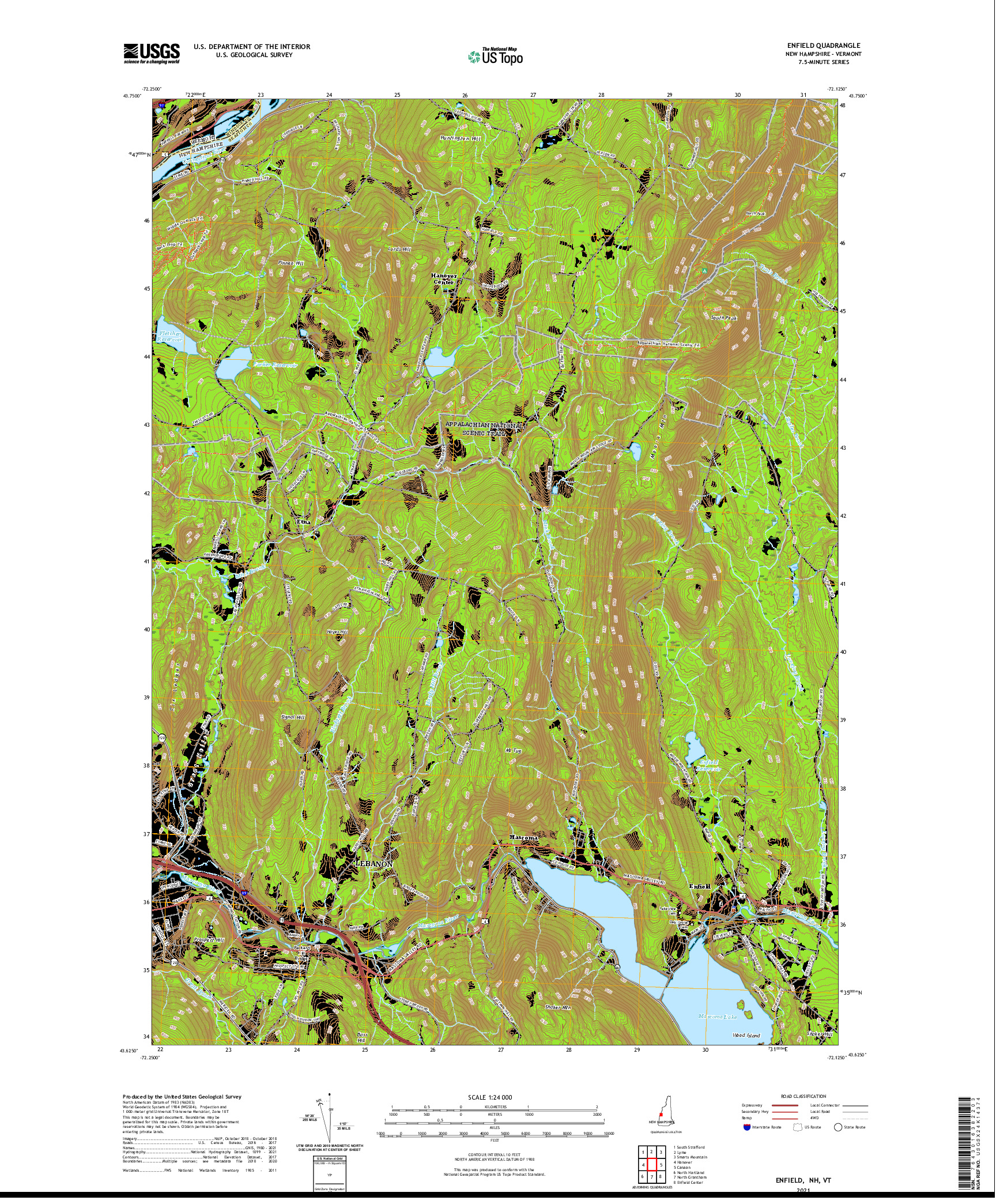 USGS US TOPO 7.5-MINUTE MAP FOR ENFIELD, NH,VT 2021