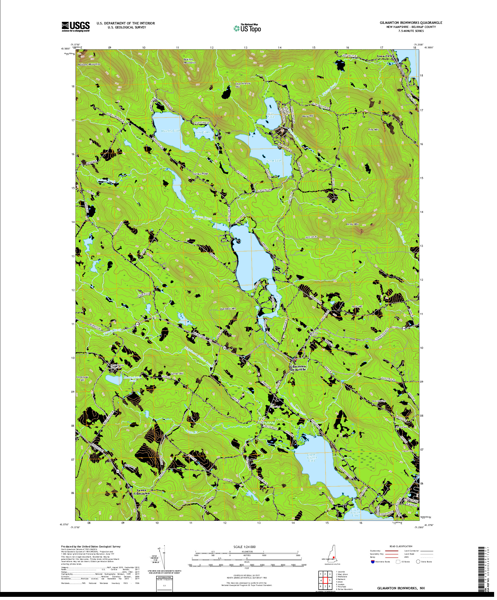 USGS US TOPO 7.5-MINUTE MAP FOR GILMANTON IRONWORKS, NH 2021