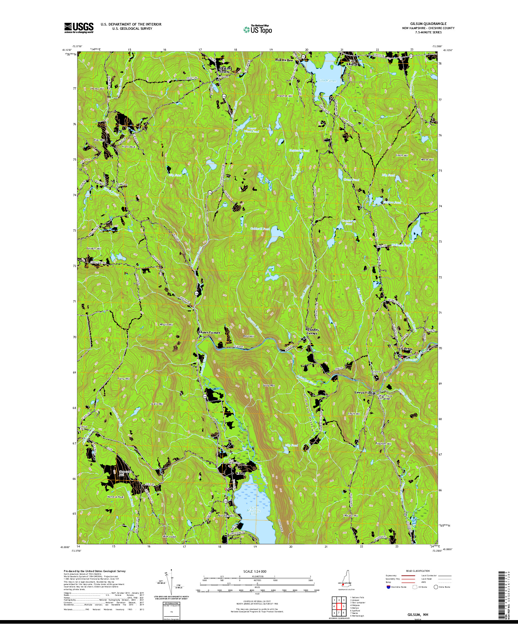 USGS US TOPO 7.5-MINUTE MAP FOR GILSUM, NH 2021