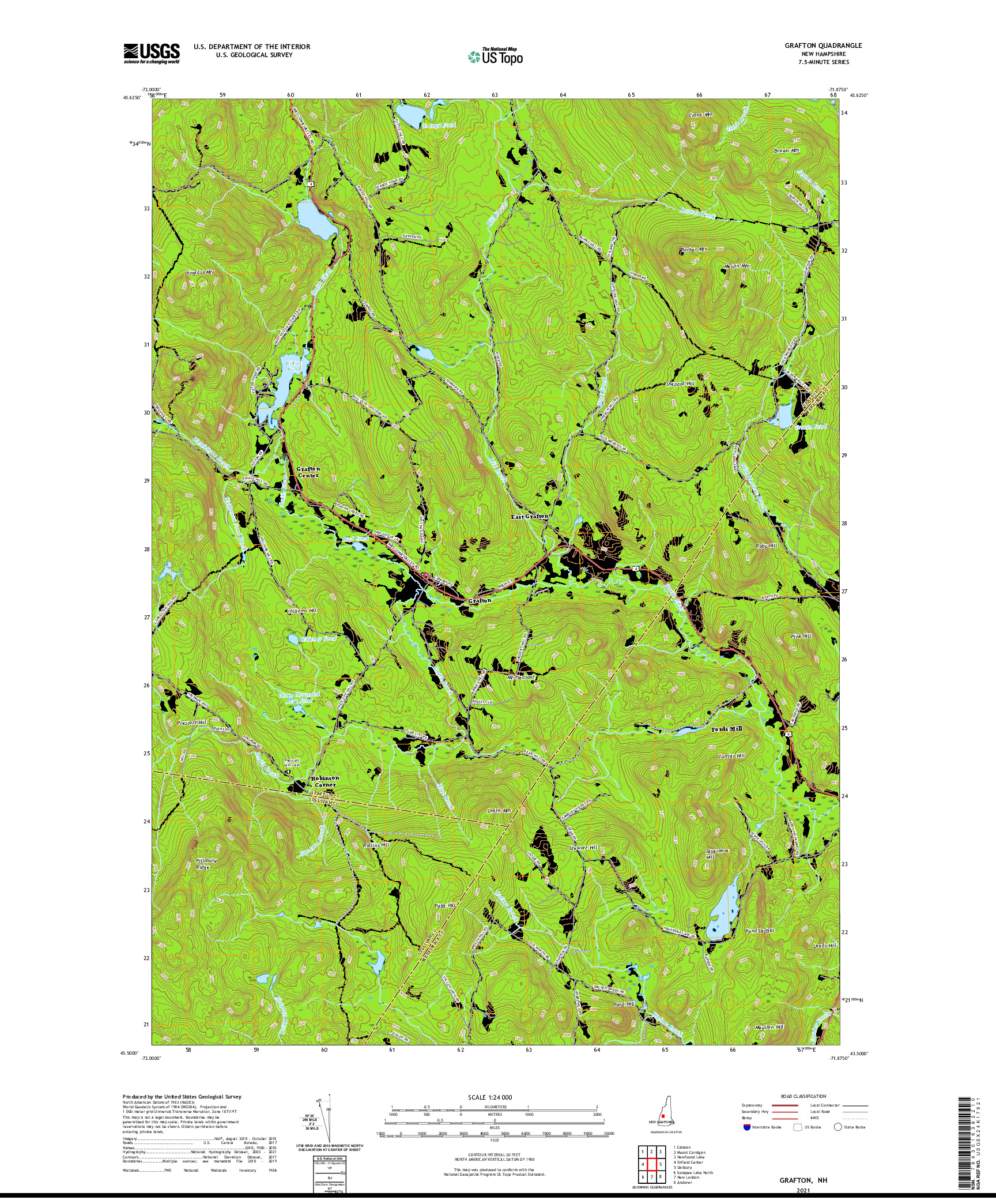 USGS US TOPO 7.5-MINUTE MAP FOR GRAFTON, NH 2021