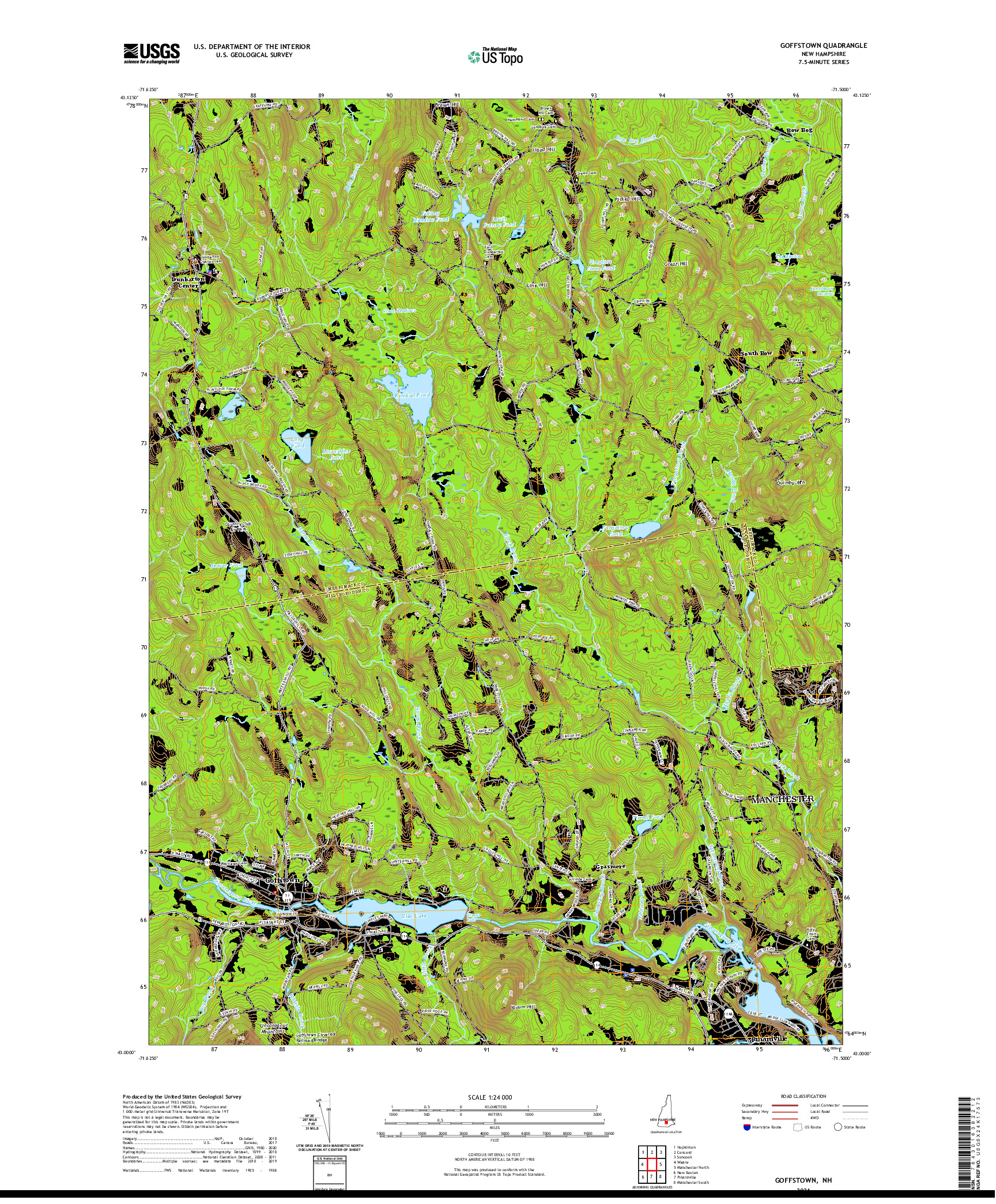 USGS US TOPO 7.5-MINUTE MAP FOR GOFFSTOWN, NH 2021