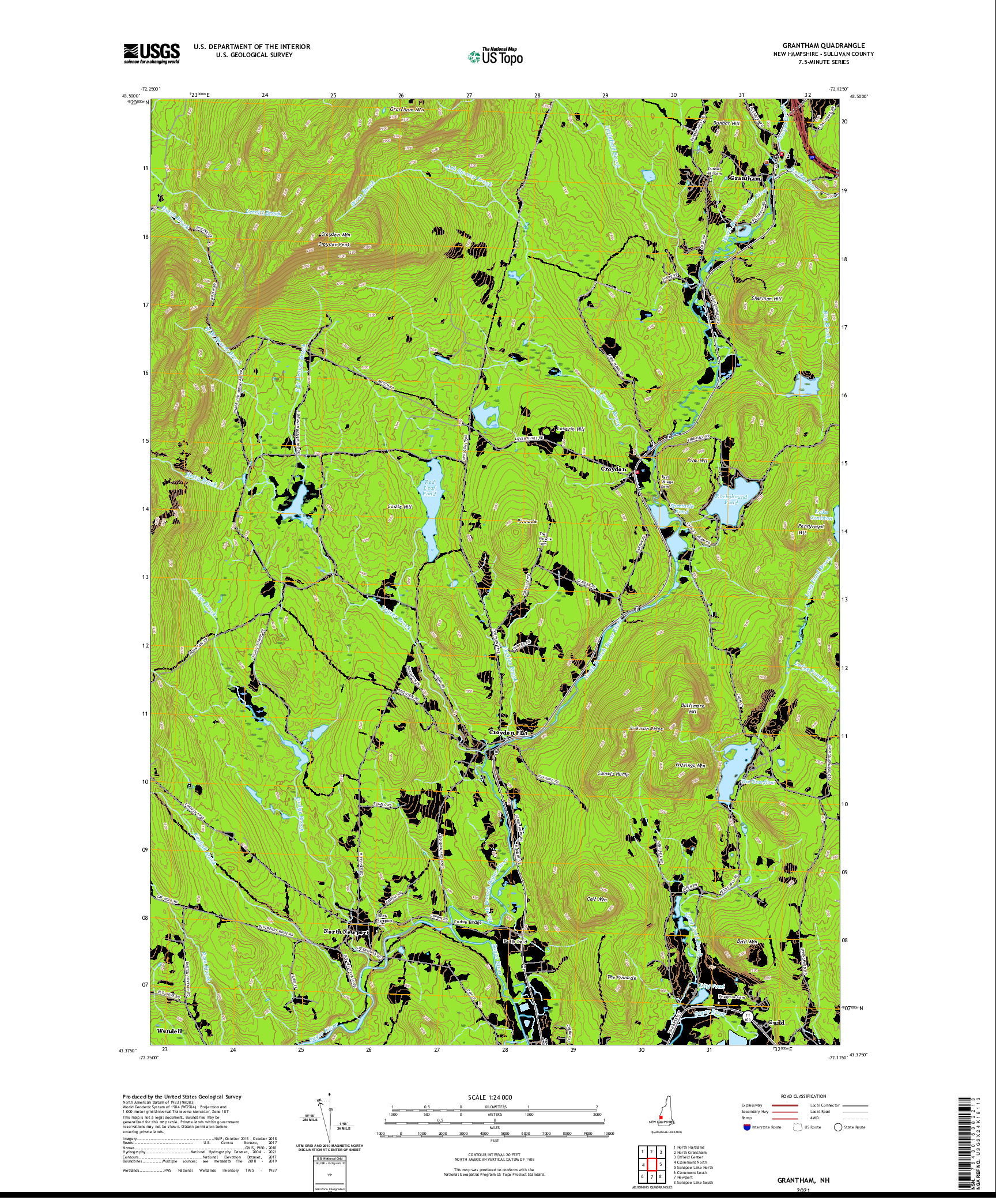 USGS US TOPO 7.5-MINUTE MAP FOR GRANTHAM, NH 2021