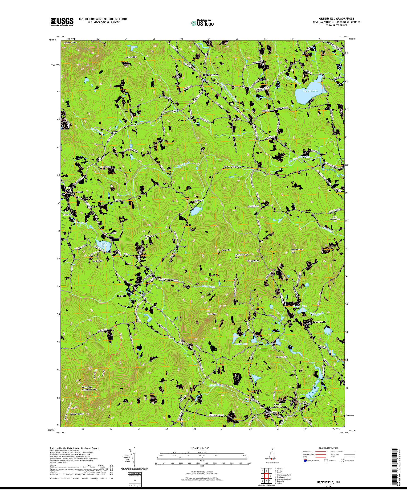 USGS US TOPO 7.5-MINUTE MAP FOR GREENFIELD, NH 2021