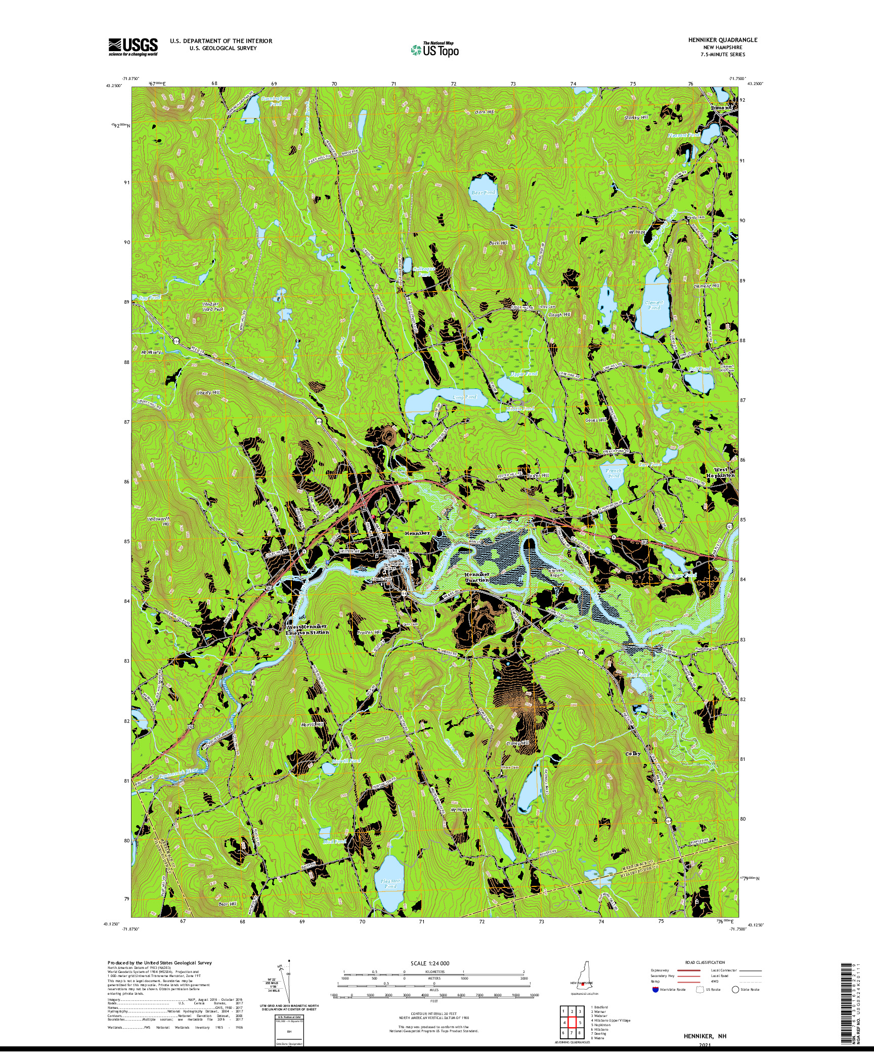 USGS US TOPO 7.5-MINUTE MAP FOR HENNIKER, NH 2021