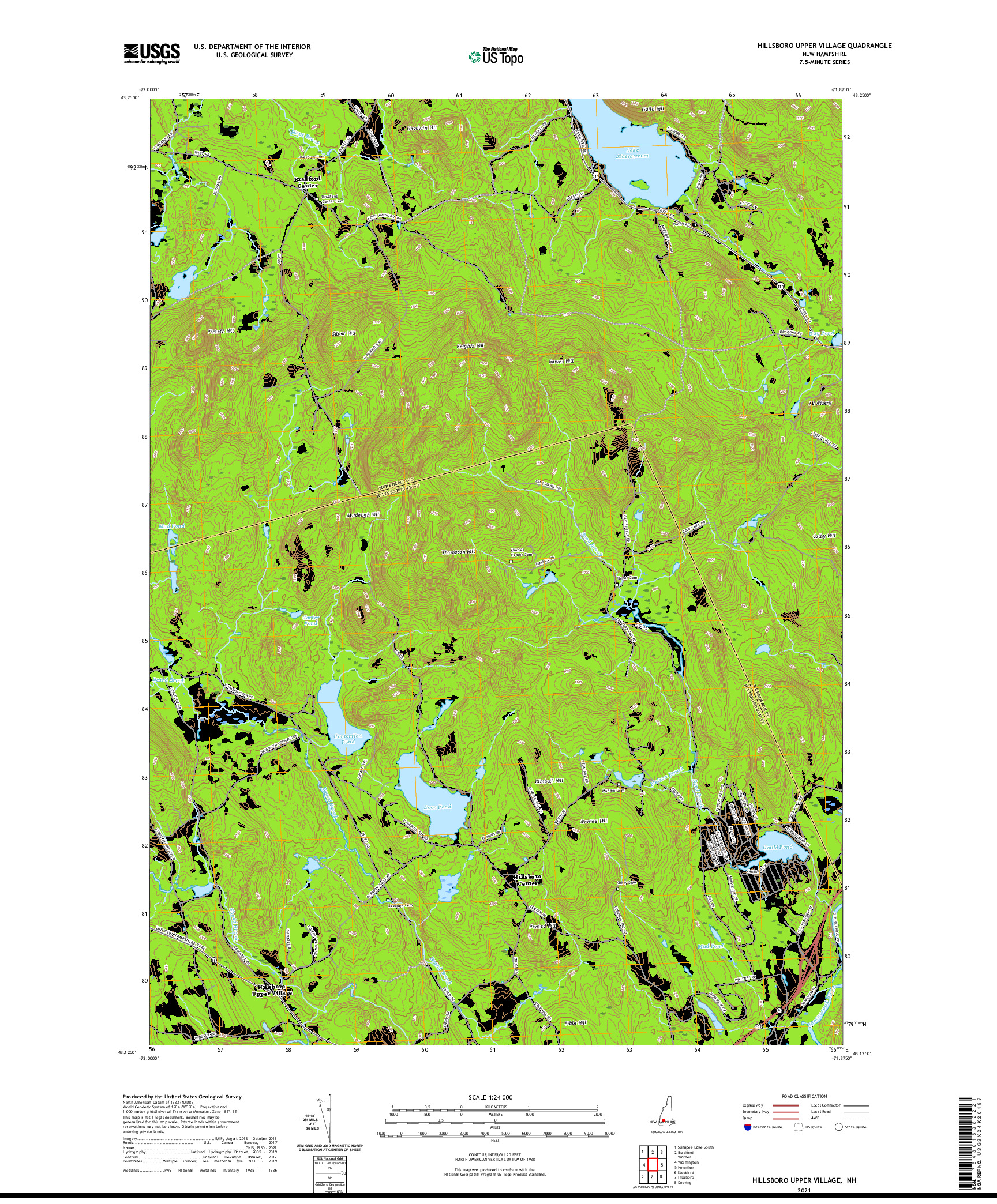 USGS US TOPO 7.5-MINUTE MAP FOR HILLSBORO UPPER VILLAGE, NH 2021