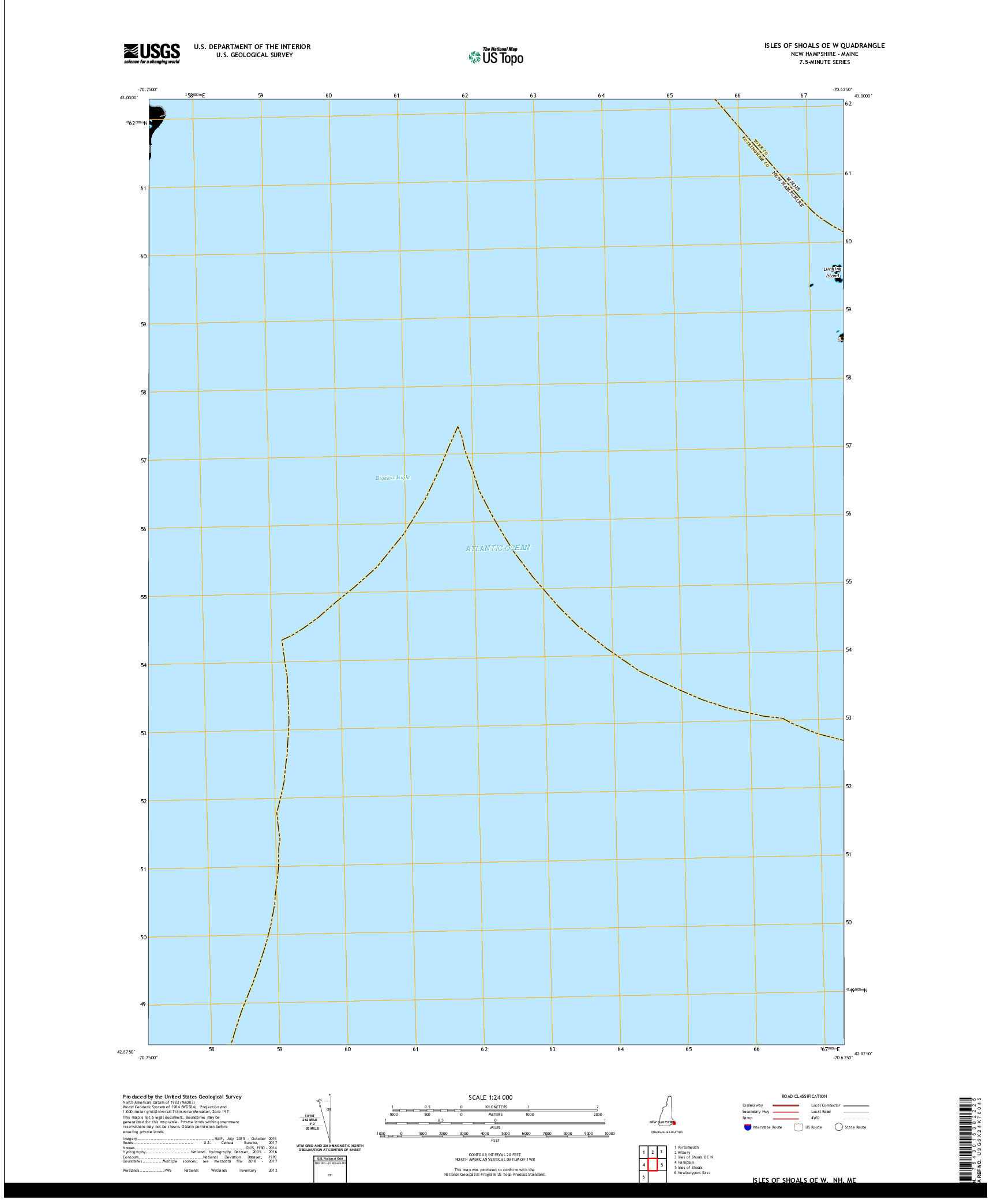 USGS US TOPO 7.5-MINUTE MAP FOR ISLES OF SHOALS OE W, NH,ME 2021