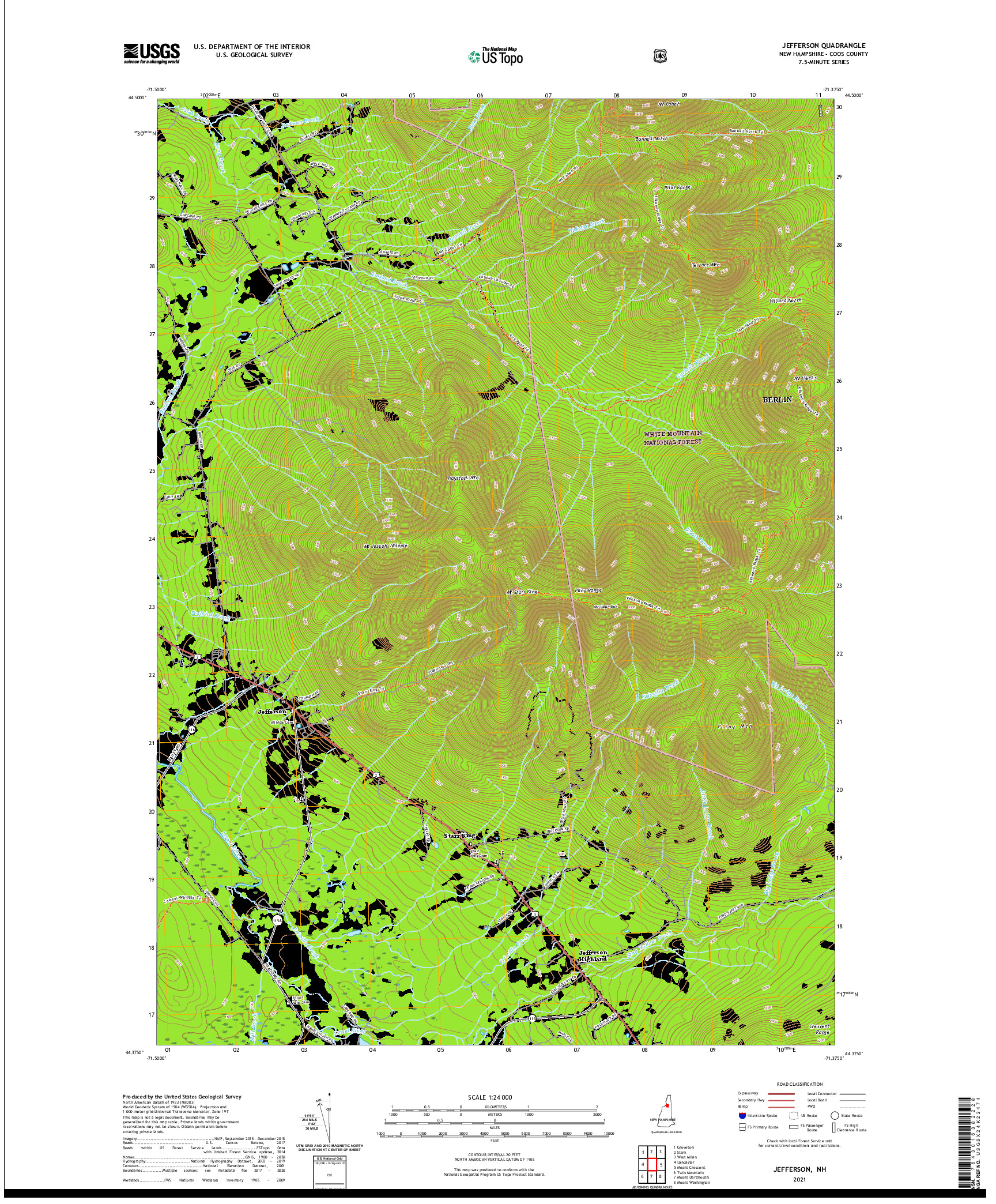 USGS US TOPO 7.5-MINUTE MAP FOR JEFFERSON, NH 2021