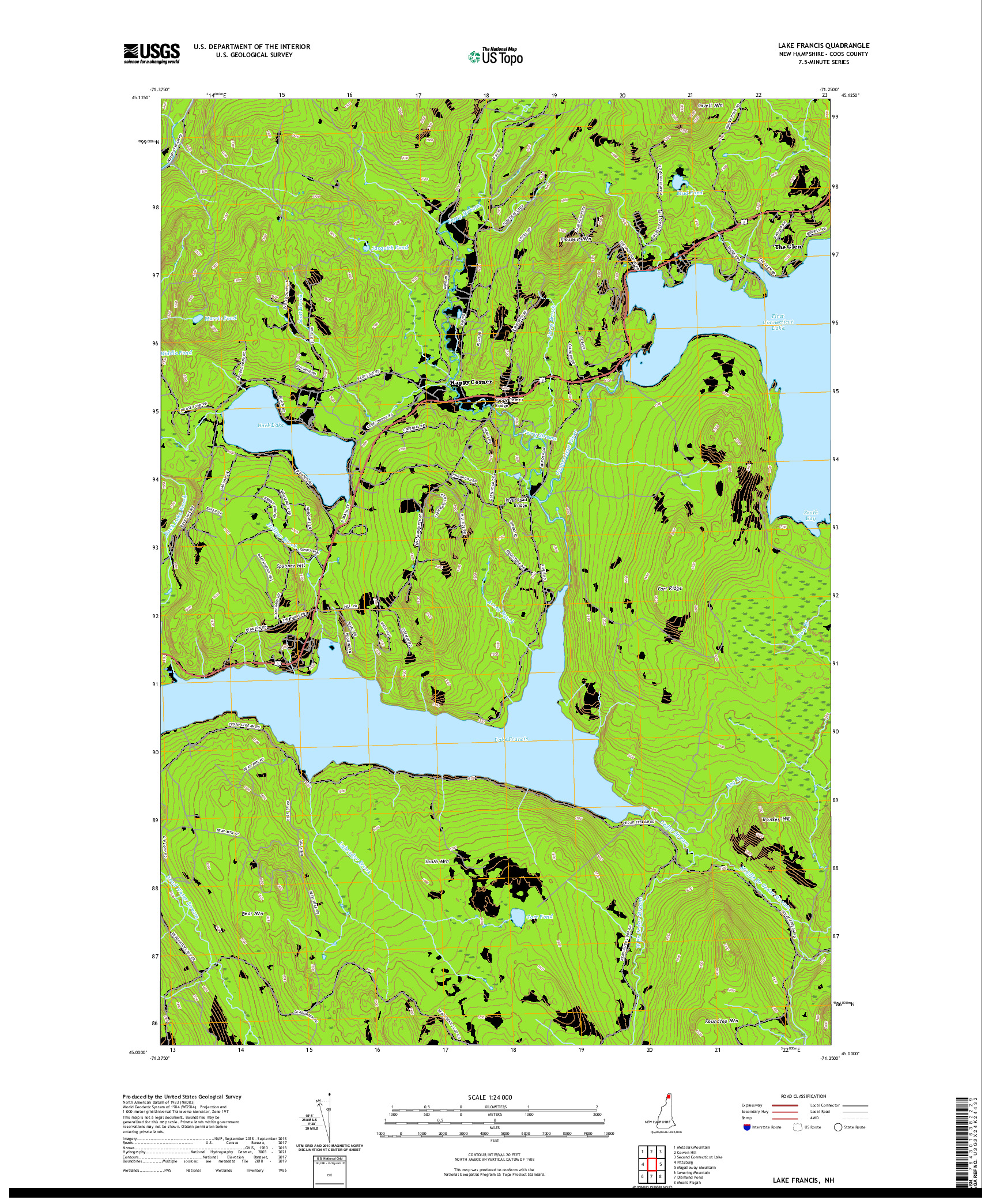 USGS US TOPO 7.5-MINUTE MAP FOR LAKE FRANCIS, NH 2021