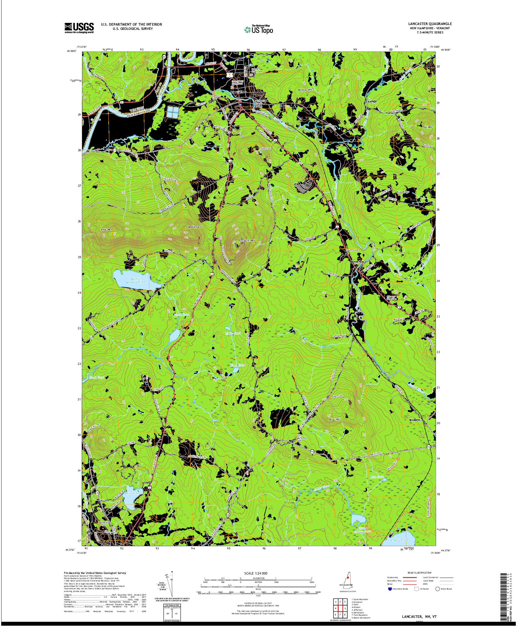 USGS US TOPO 7.5-MINUTE MAP FOR LANCASTER, NH,VT 2021