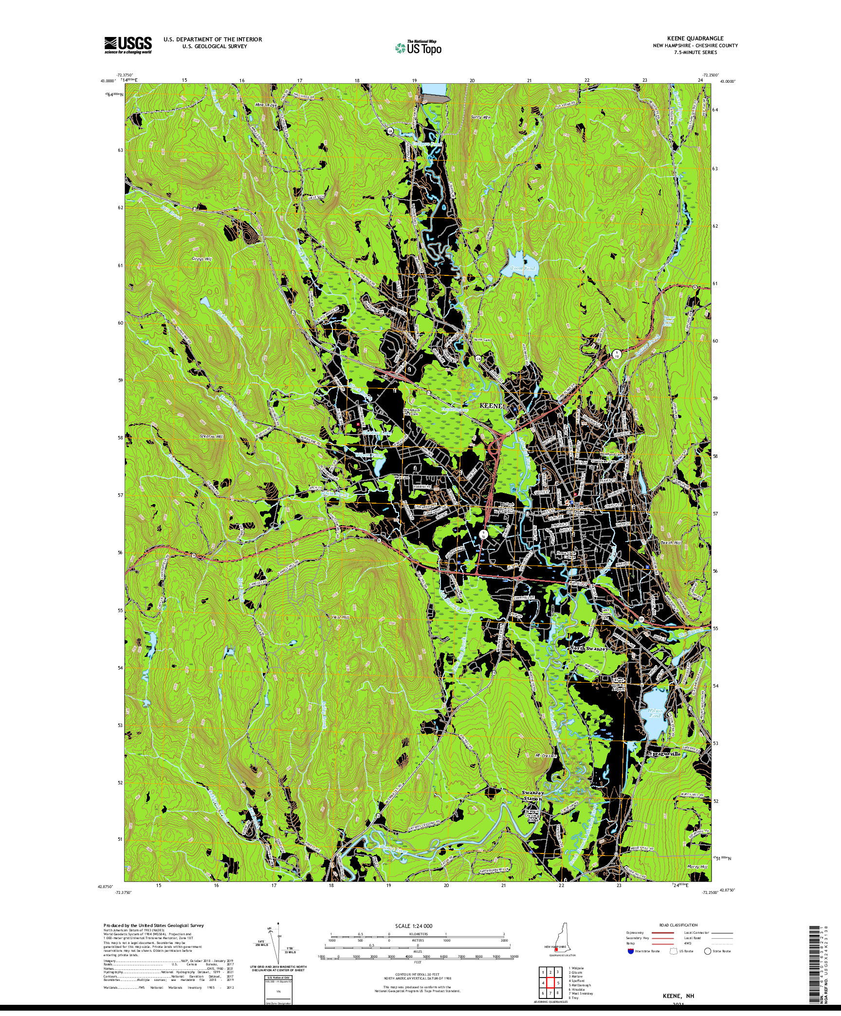 USGS US TOPO 7.5-MINUTE MAP FOR KEENE, NH 2021
