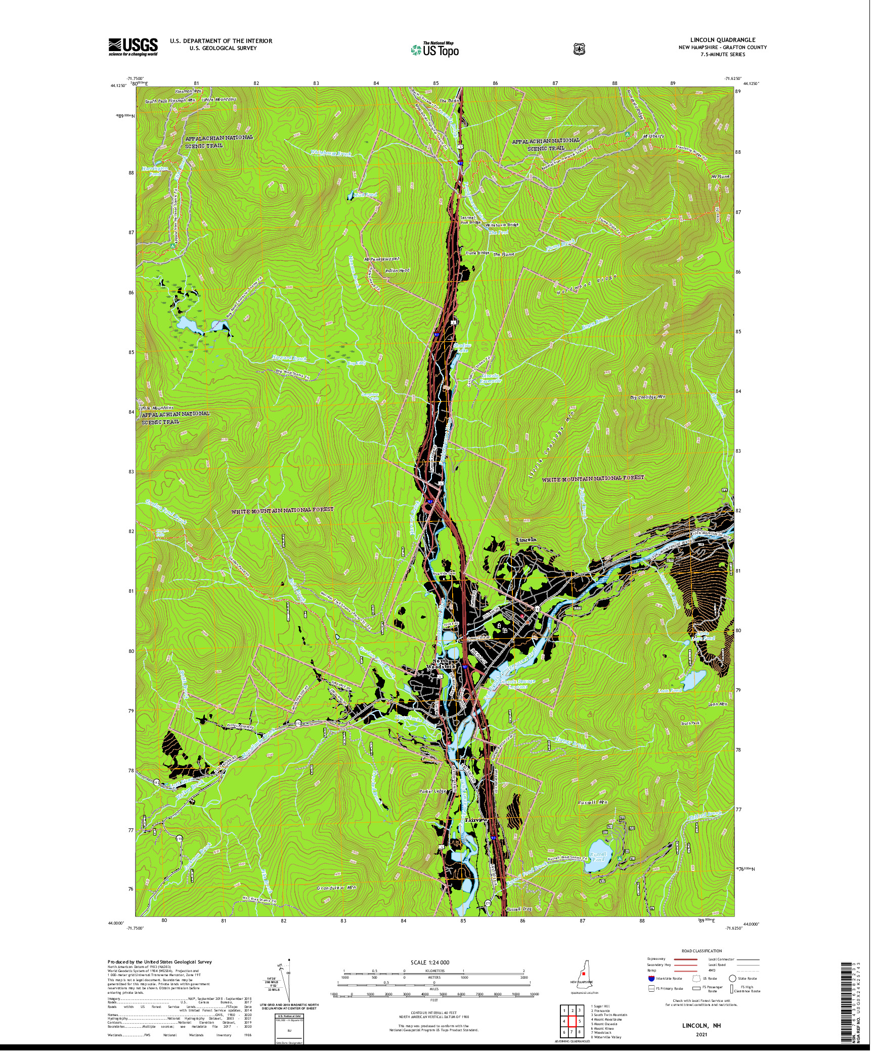 USGS US TOPO 7.5-MINUTE MAP FOR LINCOLN, NH 2021