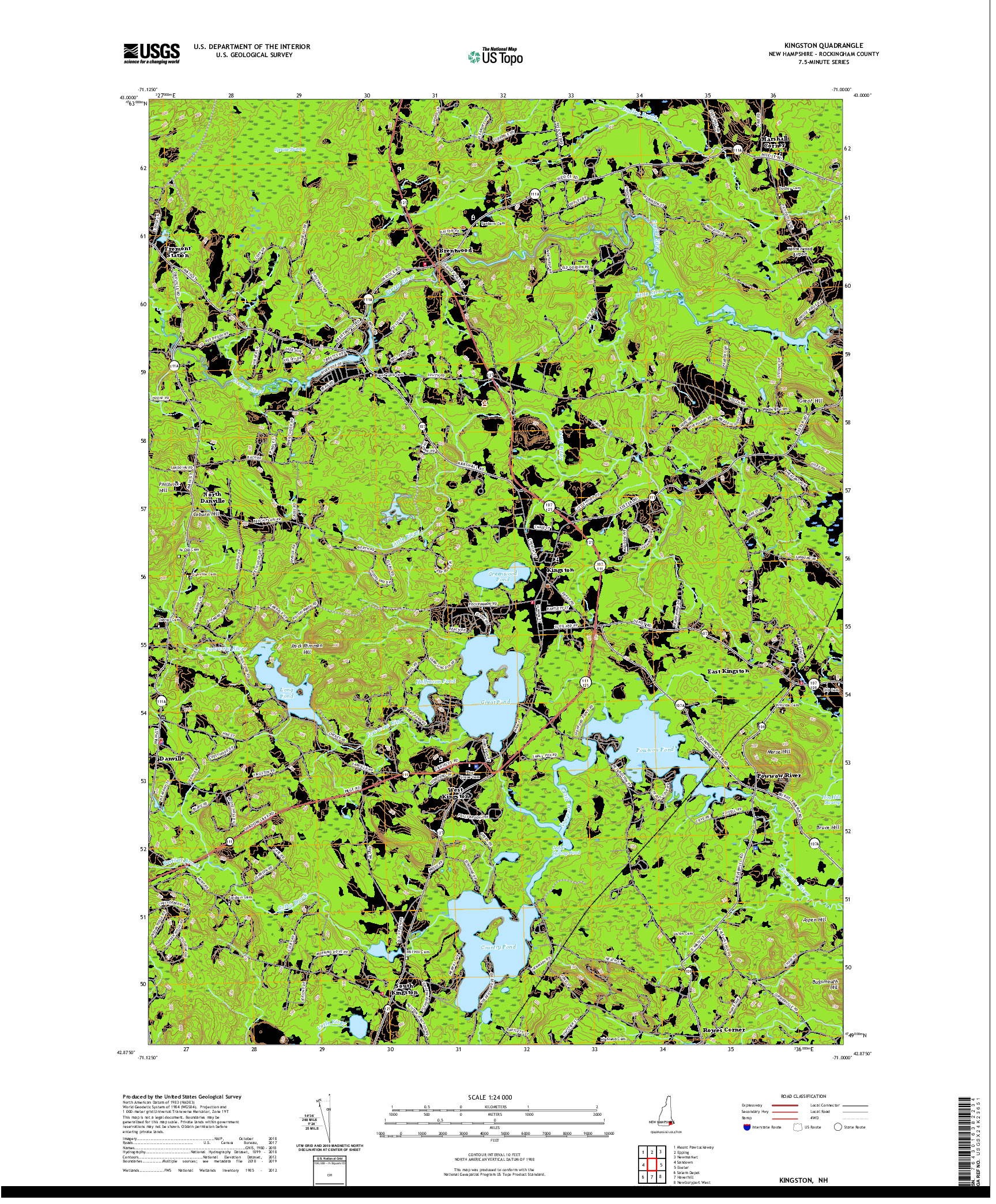 USGS US TOPO 7.5-MINUTE MAP FOR KINGSTON, NH 2021