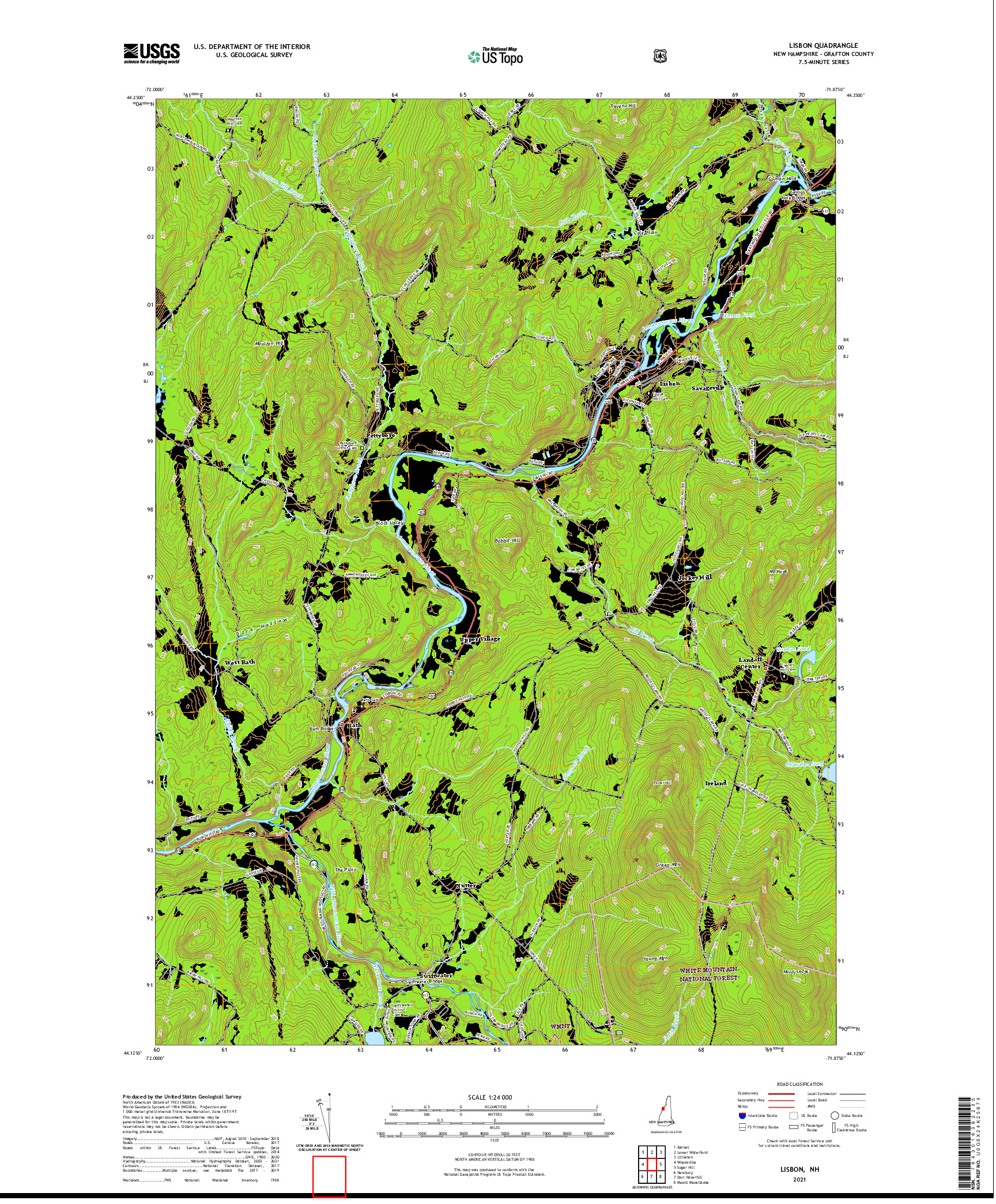 USGS US TOPO 7.5-MINUTE MAP FOR LISBON, NH 2021