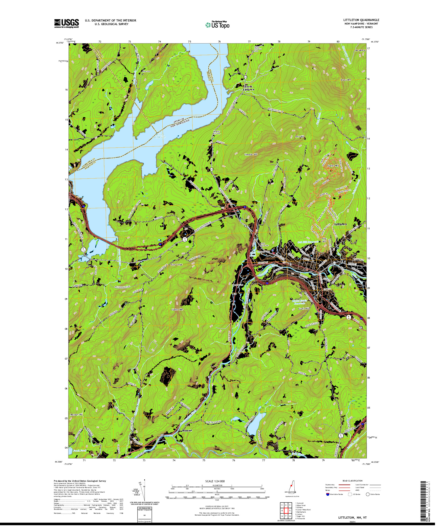 USGS US TOPO 7.5-MINUTE MAP FOR LITTLETON, NH,VT 2021