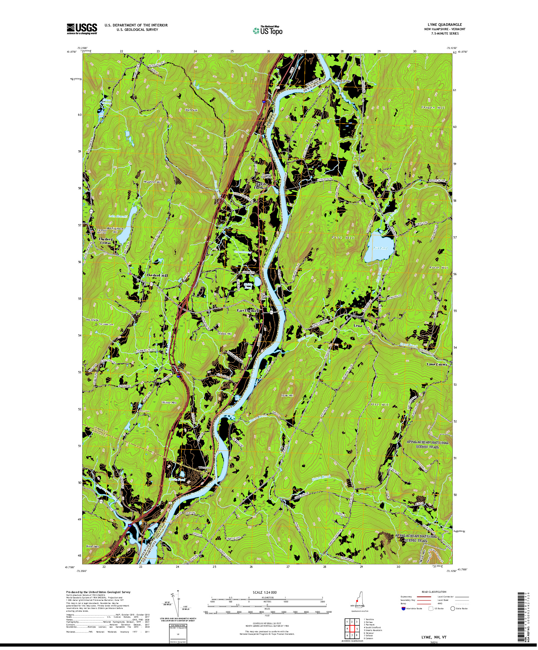 USGS US TOPO 7.5-MINUTE MAP FOR LYME, NH,VT 2021