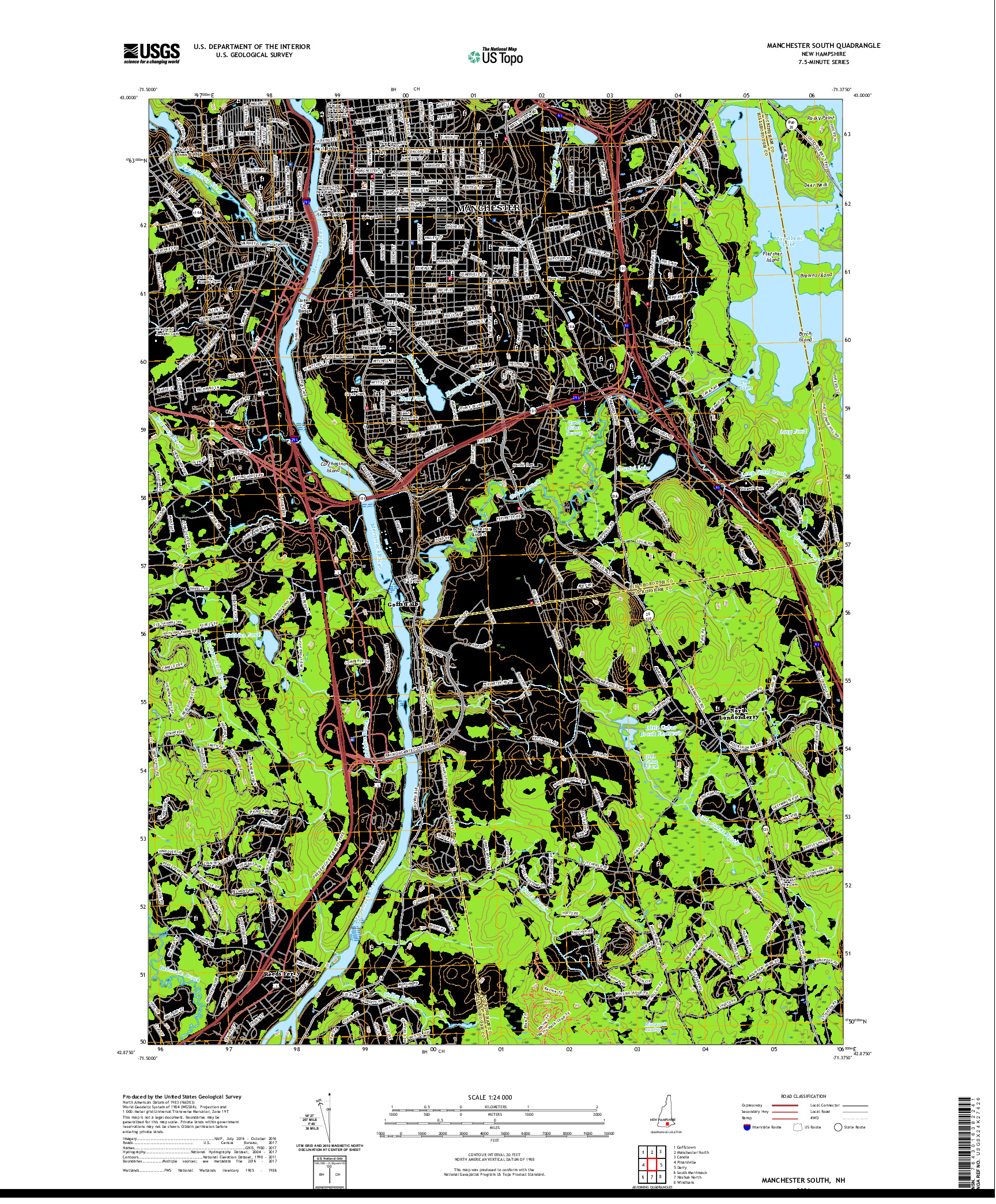 USGS US TOPO 7.5-MINUTE MAP FOR MANCHESTER SOUTH, NH 2021