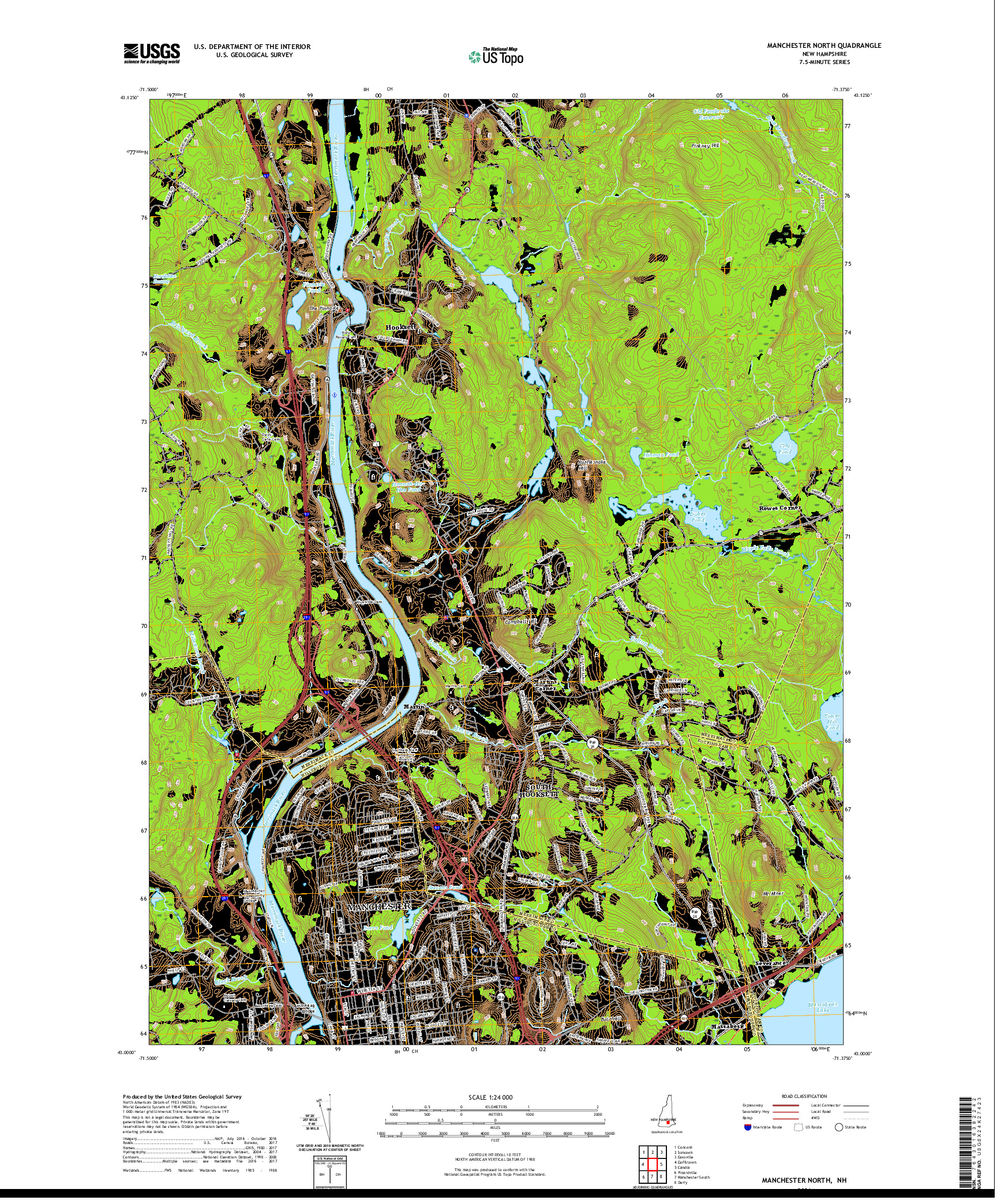 USGS US TOPO 7.5-MINUTE MAP FOR MANCHESTER NORTH, NH 2021