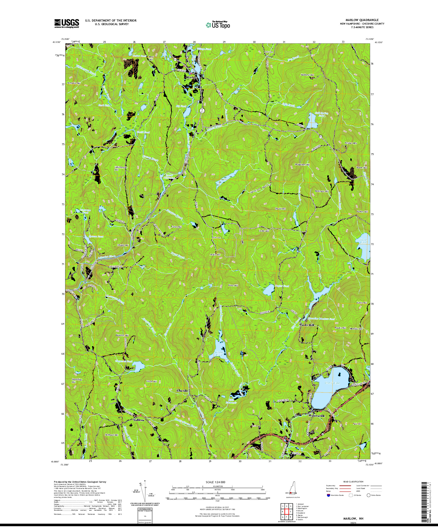 USGS US TOPO 7.5-MINUTE MAP FOR MARLOW, NH 2021