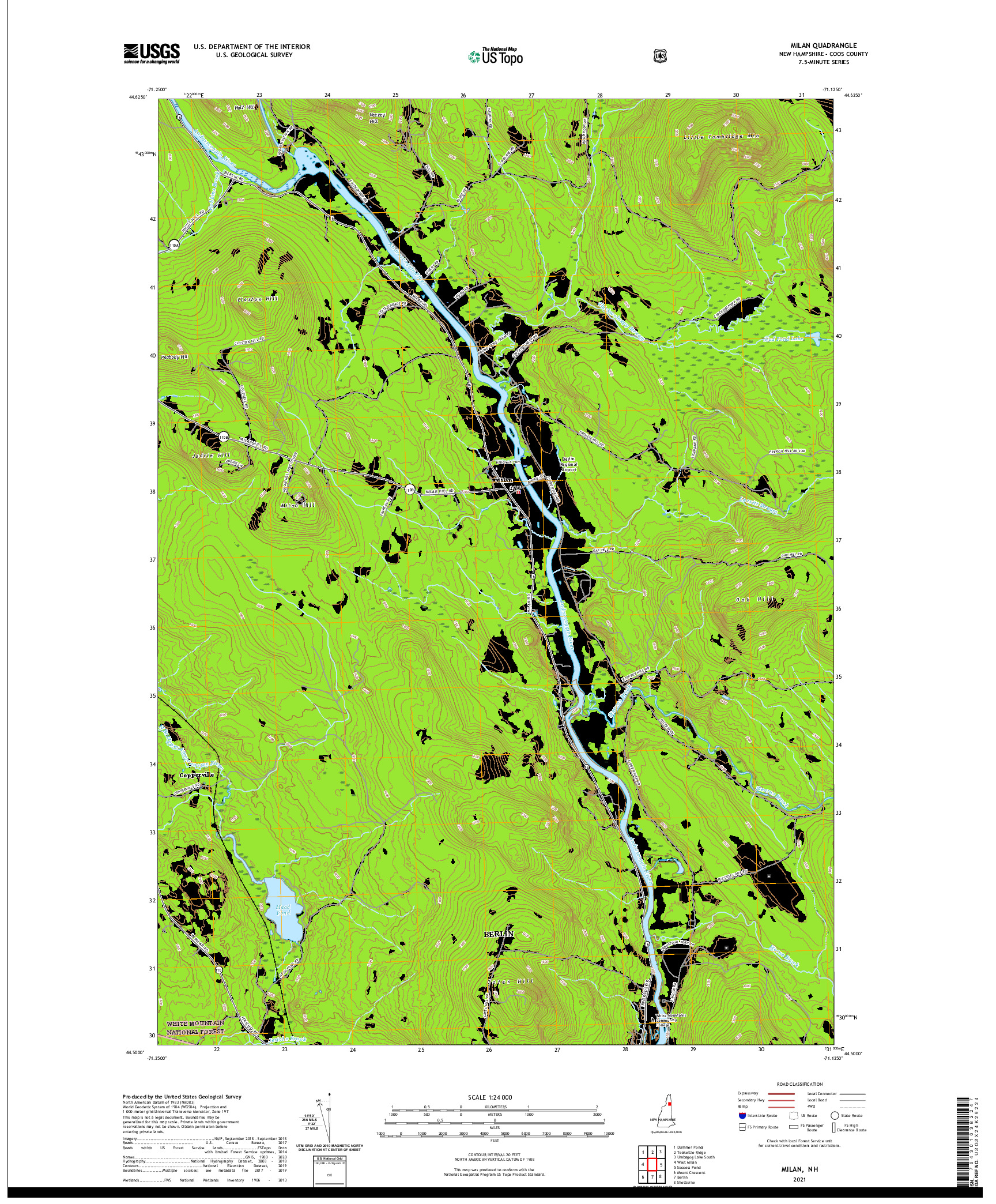 USGS US TOPO 7.5-MINUTE MAP FOR MILAN, NH 2021