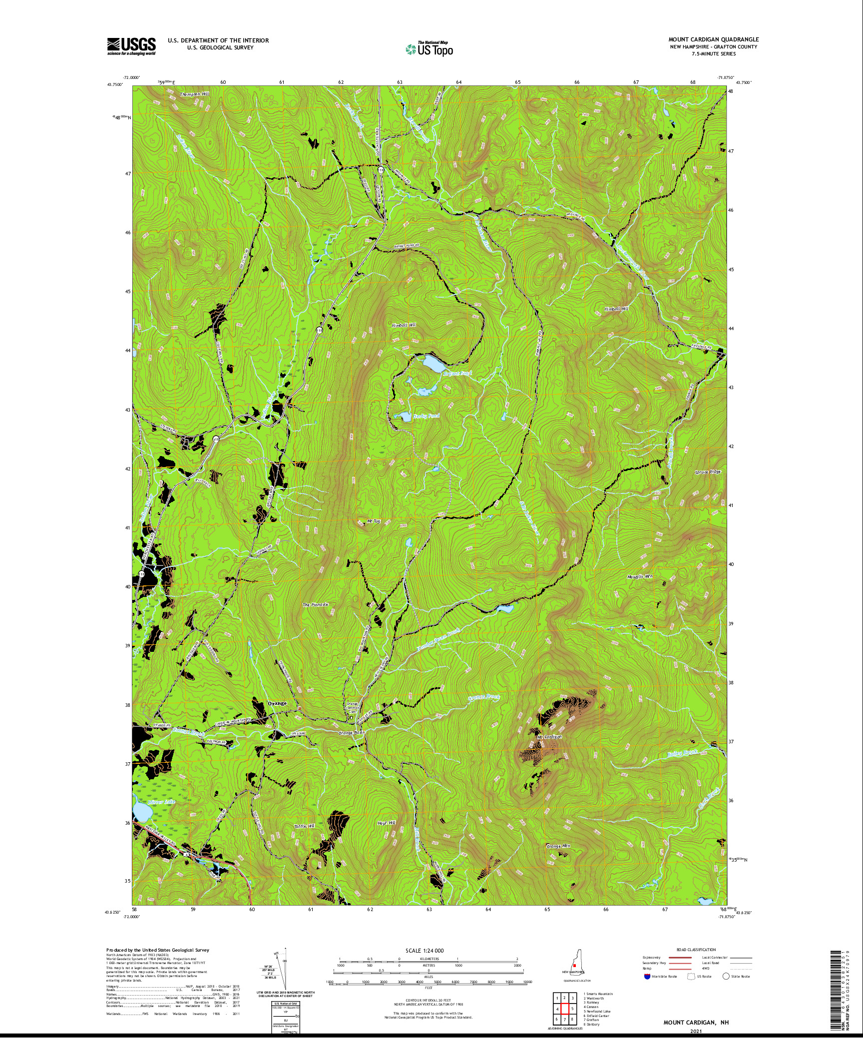 USGS US TOPO 7.5-MINUTE MAP FOR MOUNT CARDIGAN, NH 2021