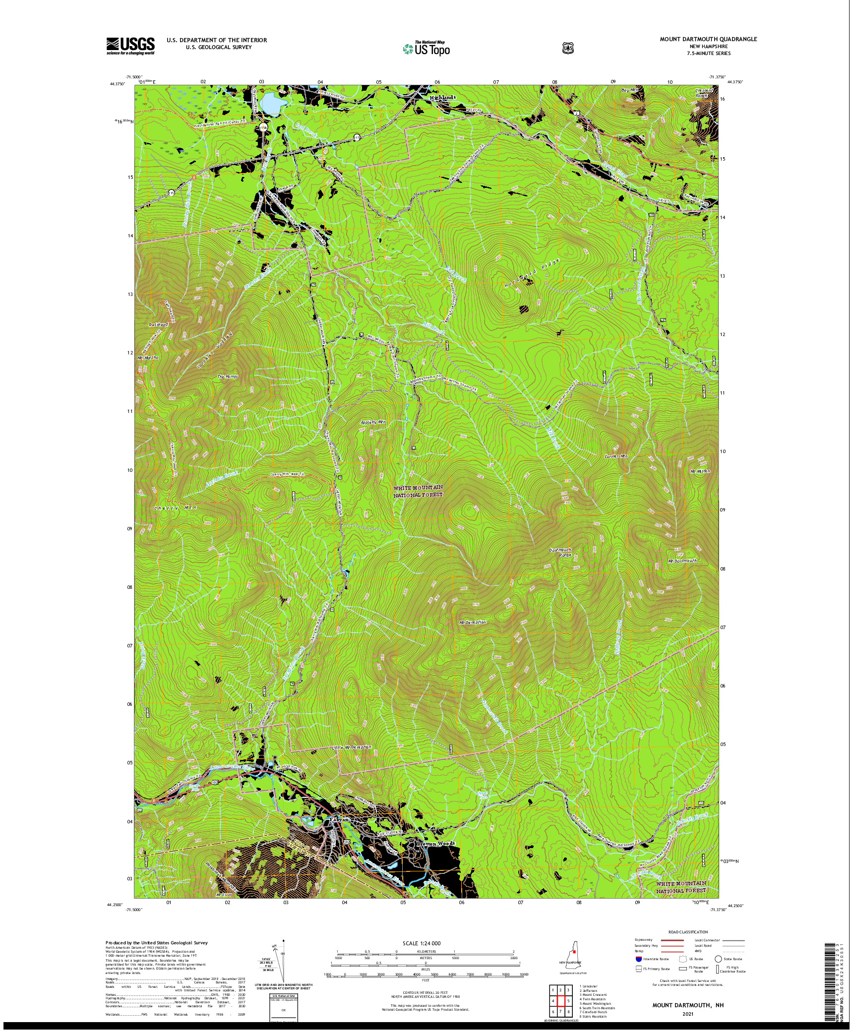 USGS US TOPO 7.5-MINUTE MAP FOR MOUNT DARTMOUTH, NH 2021